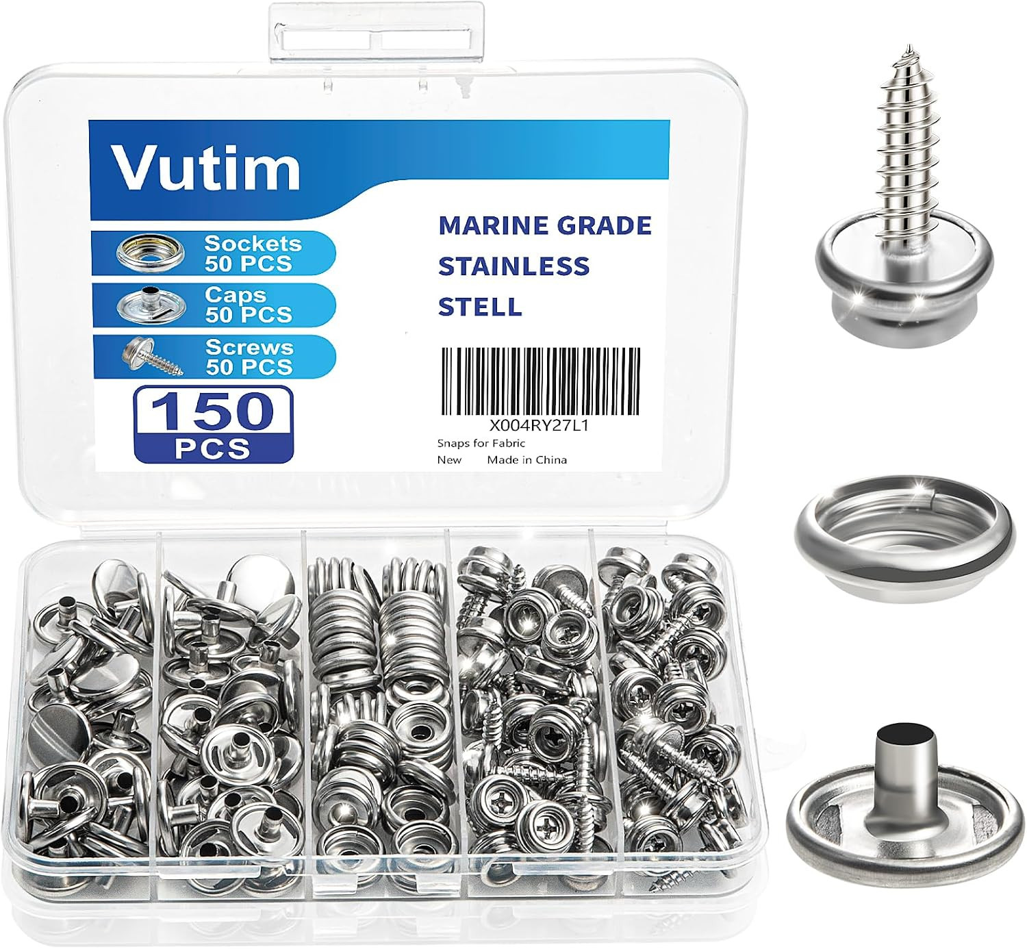 150 PCS Canvas Snap Fastener Tool Set, Marine-Grade 3/8″ Stainless Steel Snaps,