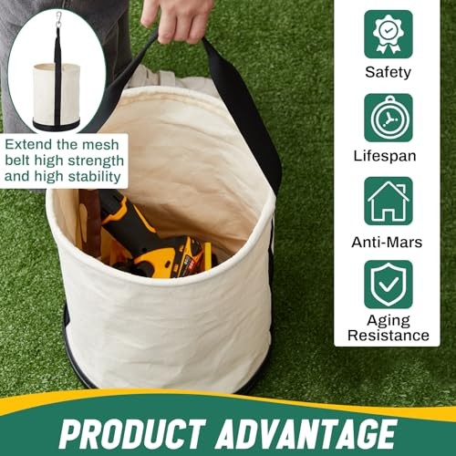 Pack Canvas Bucket5″ x2″ Heavy Duty Lineman Tool Bag with Plastic 1 White
