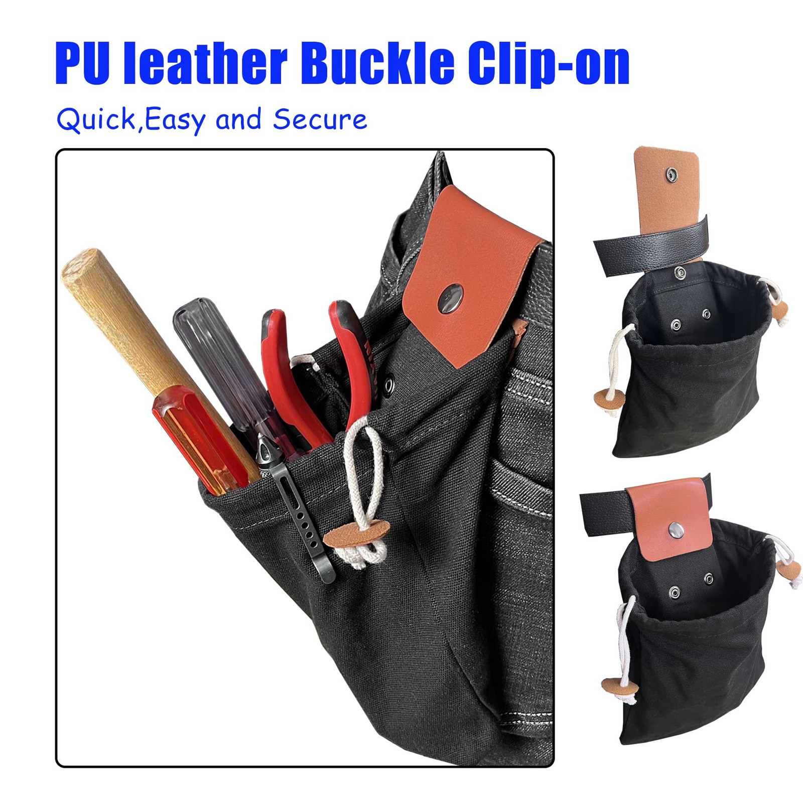 Tool Belt Pouch with Snap Belt Clip On and Loop, Waist Tool Holster, Small Ut…