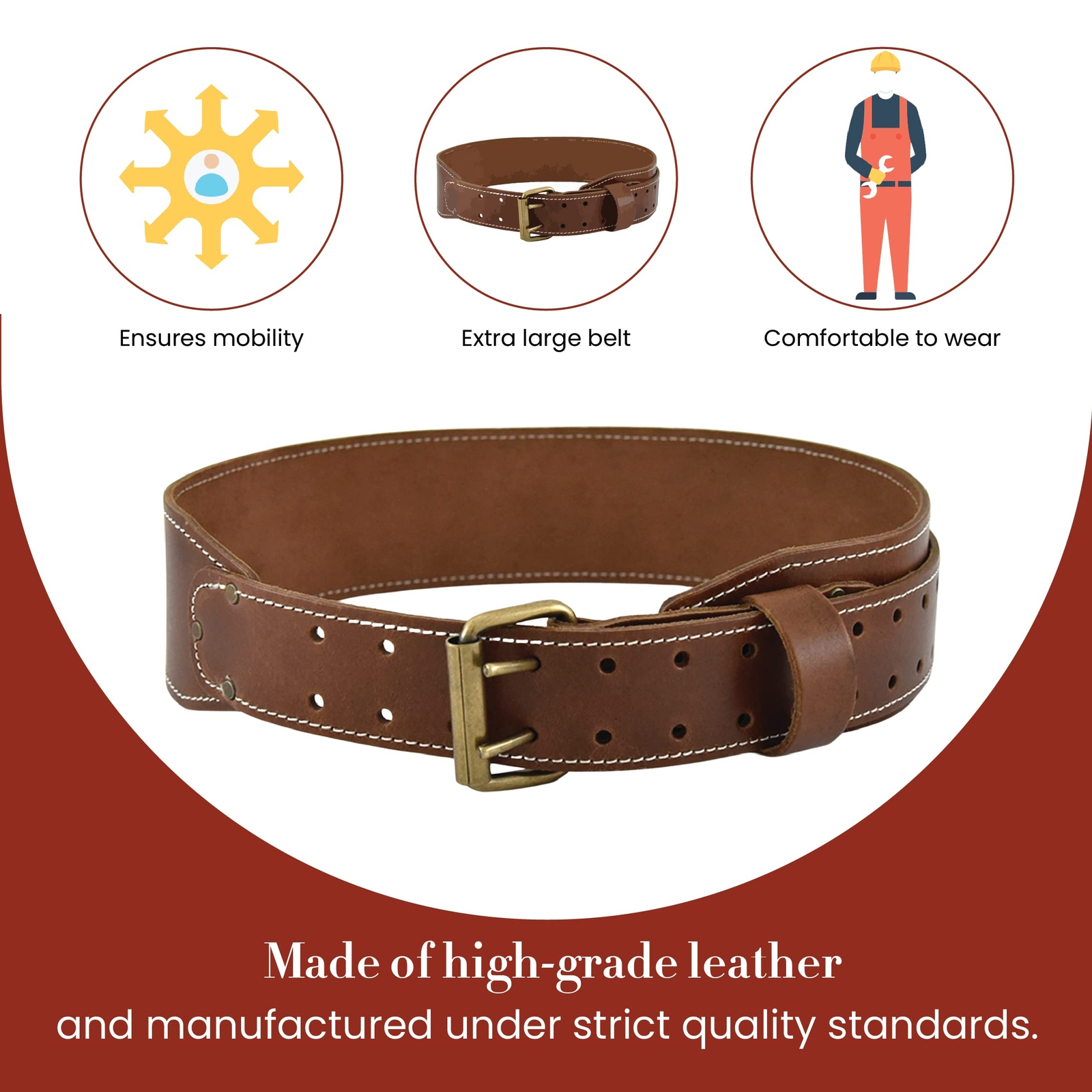 3″ Wide Extra Long Fullgrain Leather Work Belt Durable And Rugged Belt Dark Tan