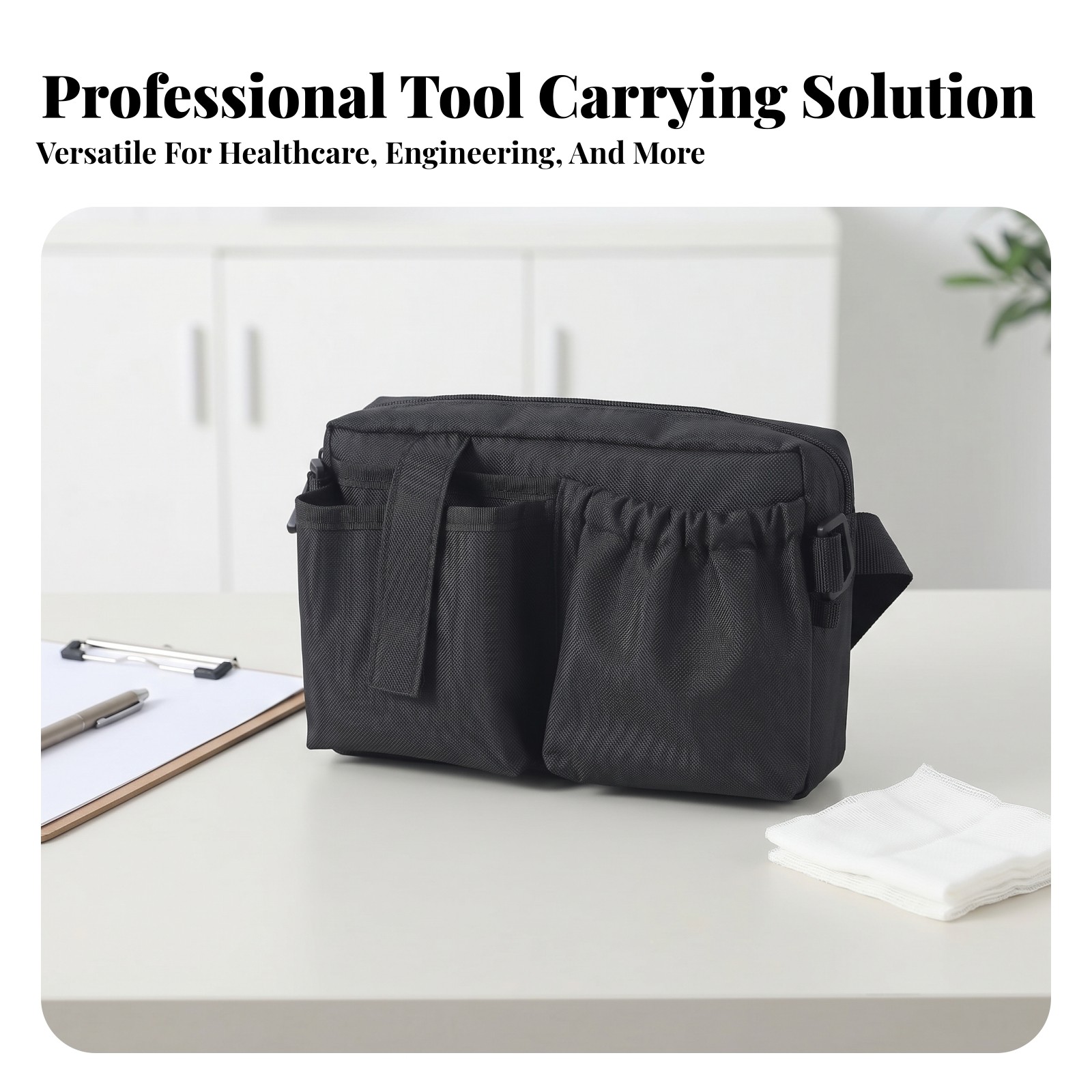 Zippered Tool Waist Bag 600D Oxford Cloth Waist Tool Bag Adjustable Strap