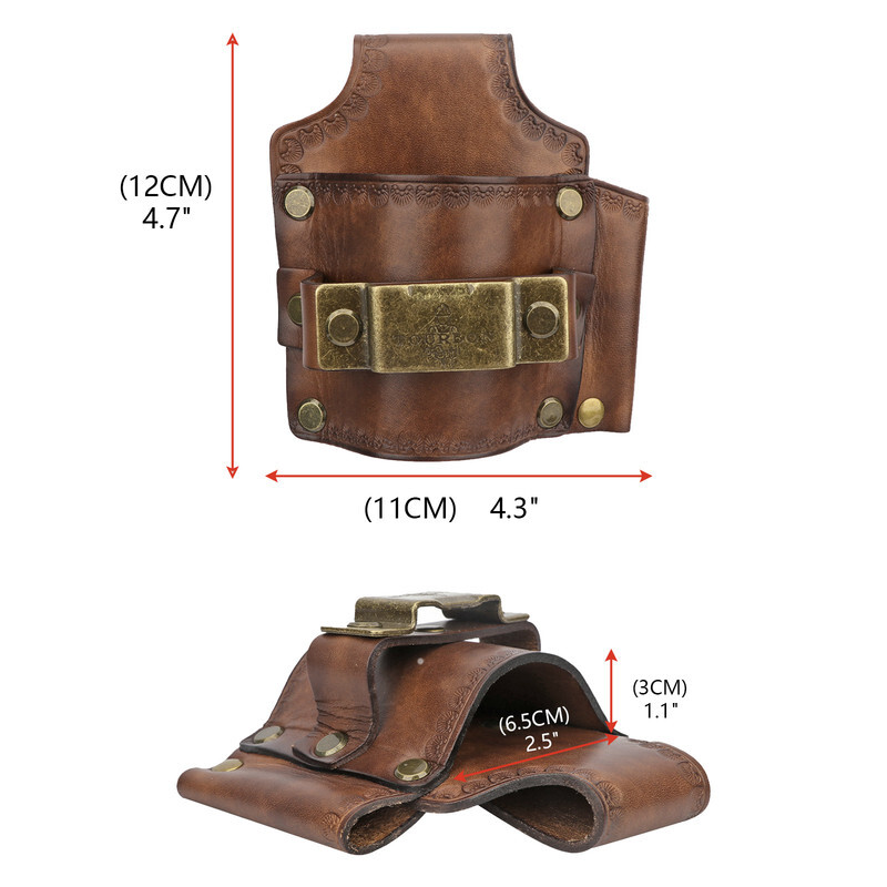 Tourbon 3-Way Workshop Leather Tape Measure/Plier/Screwdriver Holster Belt Pouch
