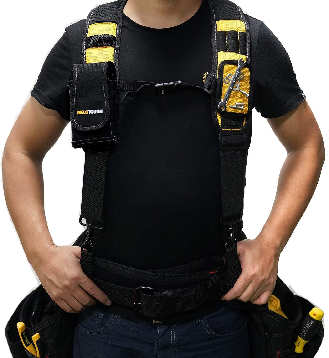 Magnetic Tool Belt Suspenders with Magnetic Wristband for Work Belt Padded Suspe