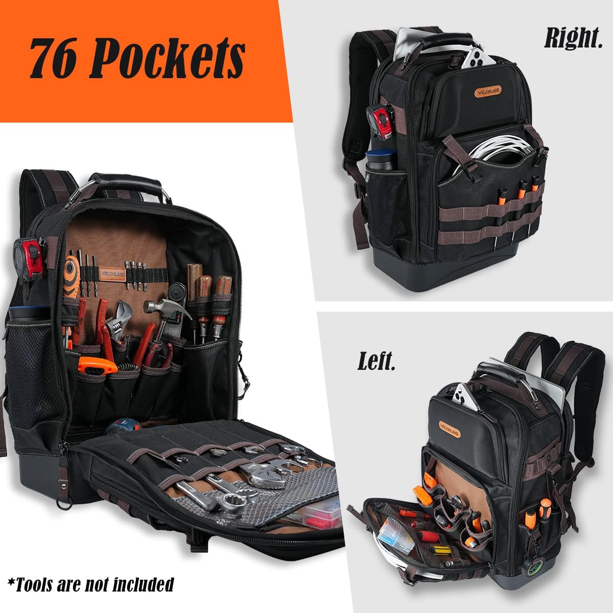 Durable 76-Pocket Tool Backpack with Laptop Compartment for Technicians