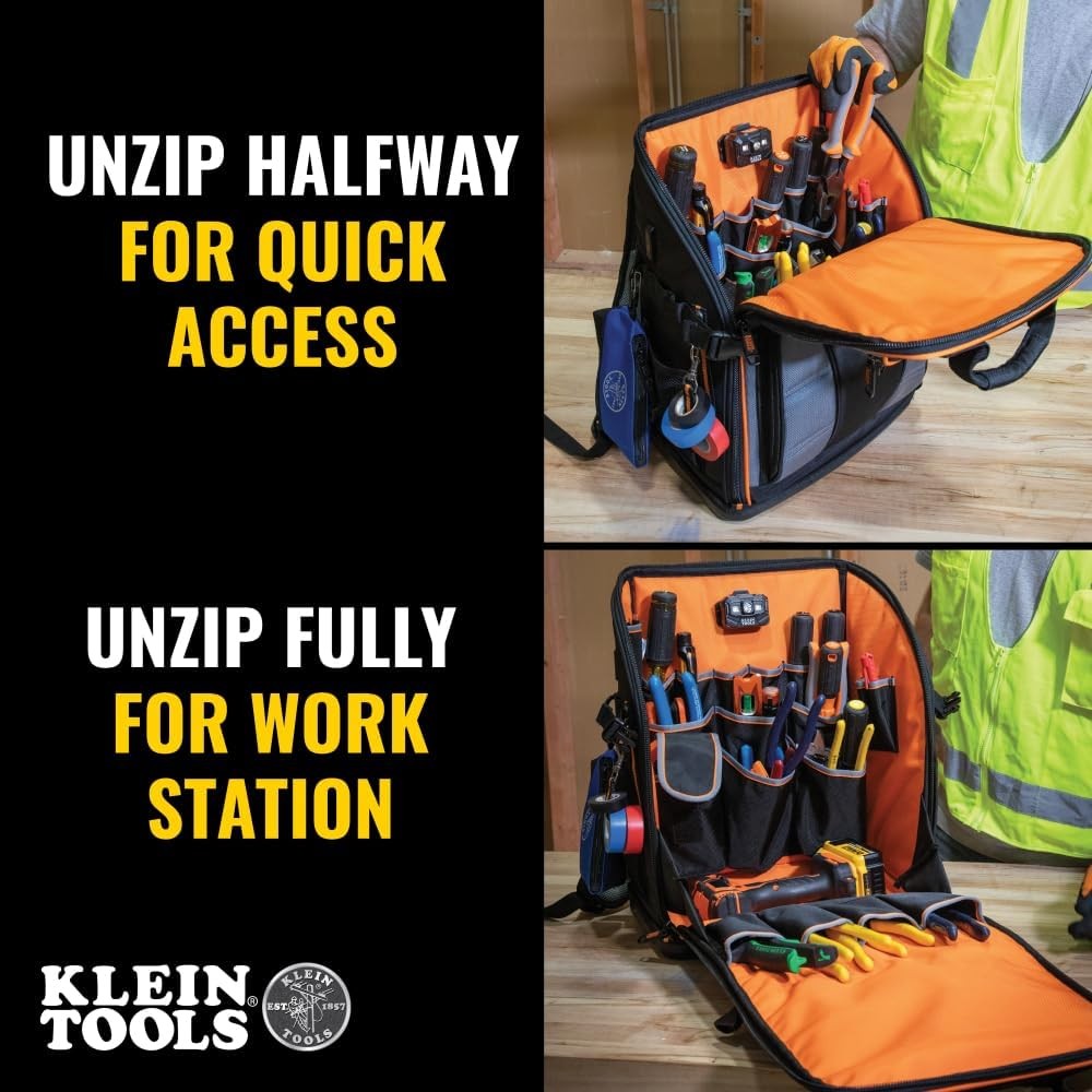 Klein Tools 62482 Tool Backpack, Tool-Station Pro Black/Gray/Orange