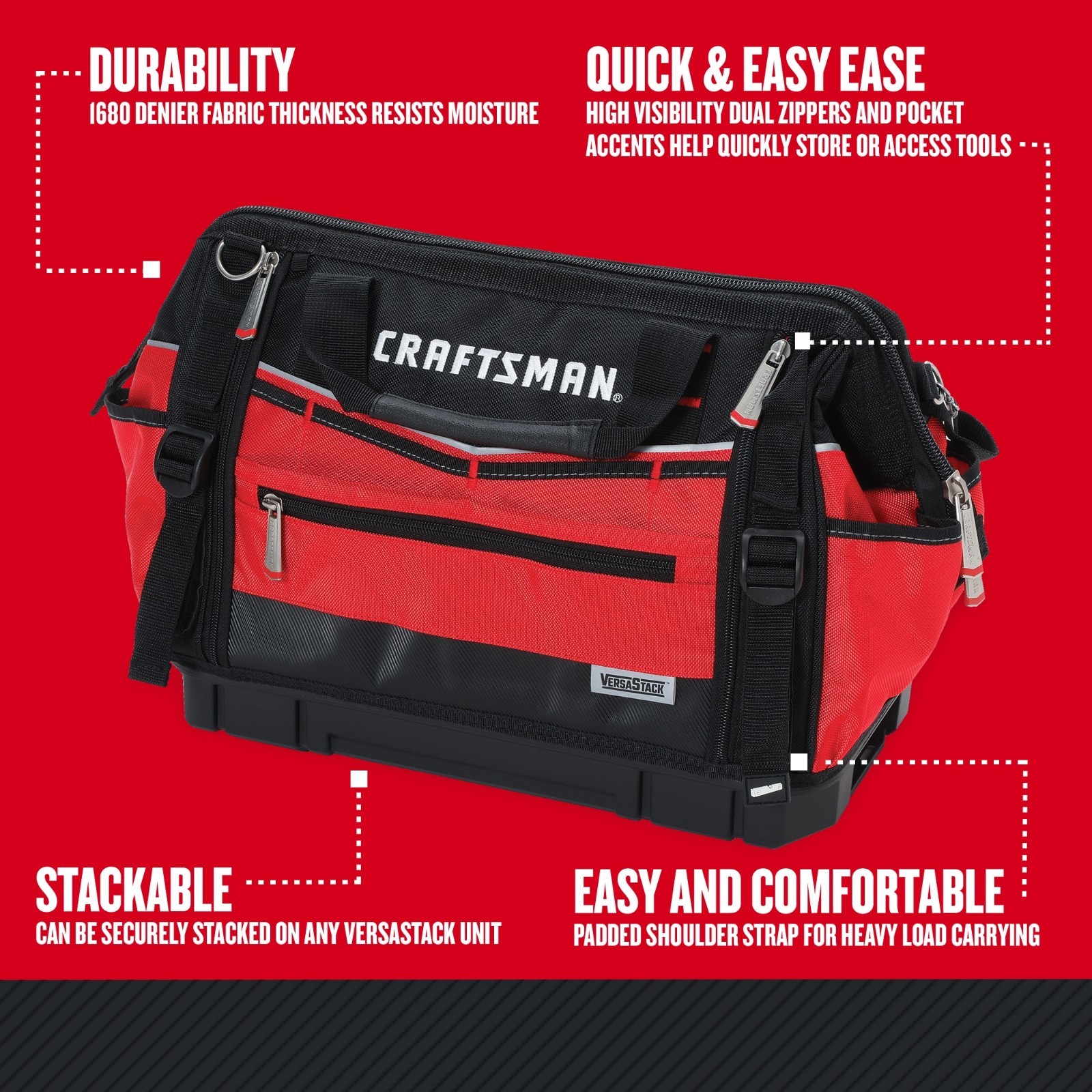 Craftsman VERSASTACK 17″ Tool Bag Red Black CMST17622