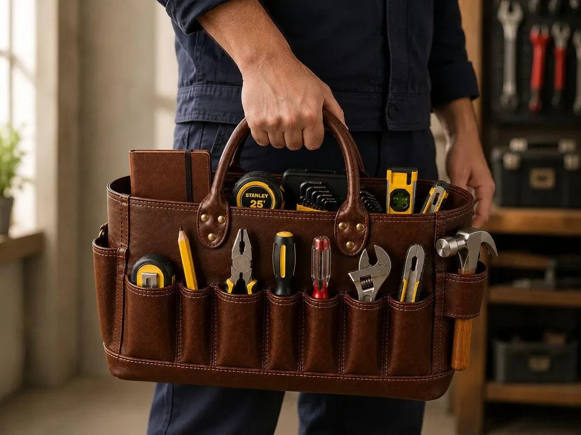 Leather Tool Belt Tote Bag Heavy Duty Electrician Carpenter Plumber Tool Organiz