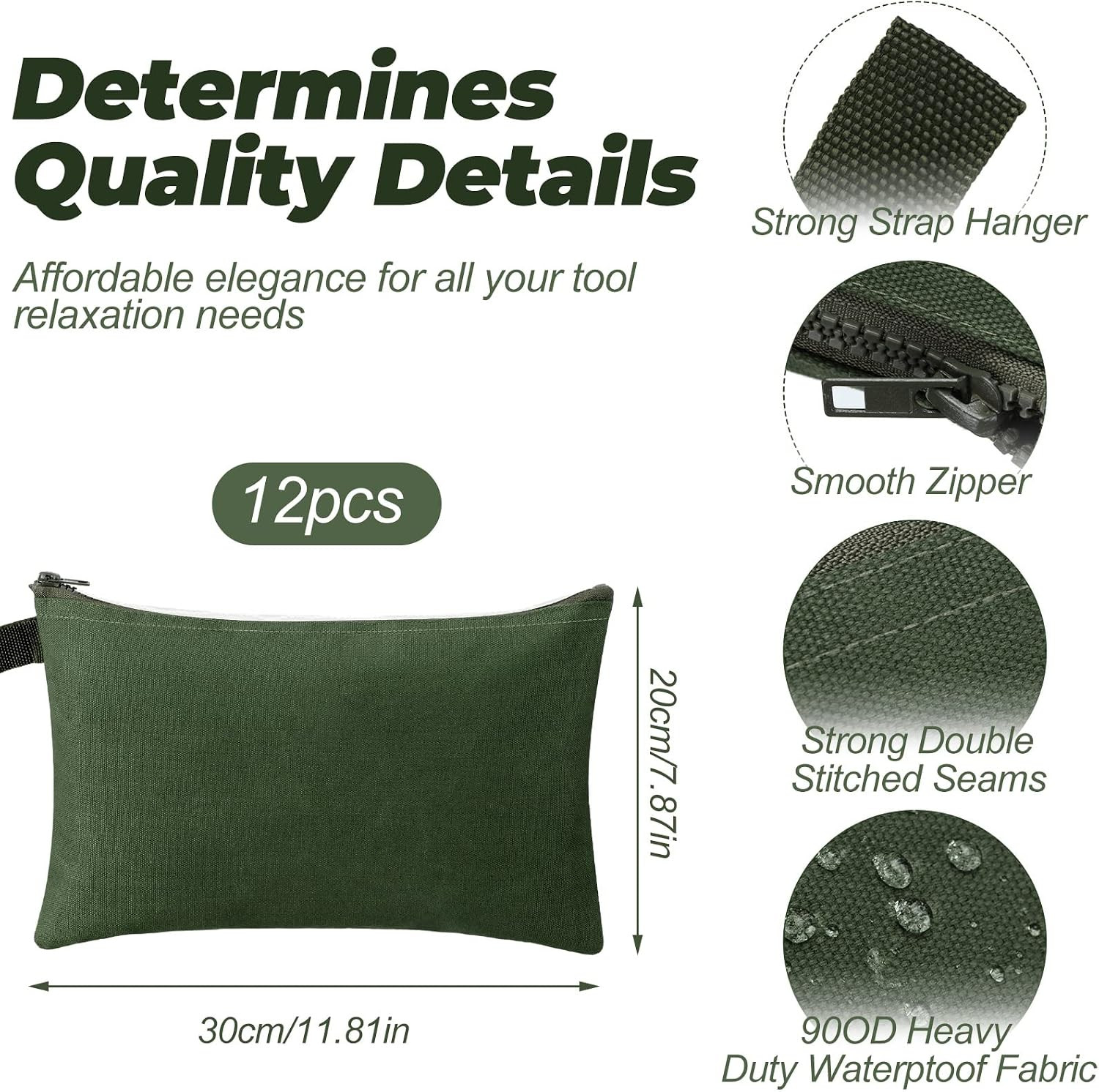 12 Pcs Canvas Tool Bag Pouch Zipper 16 Oz Heavy Duty Utility Pouch Bag
