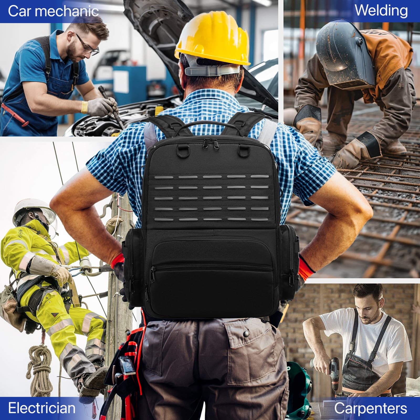 Tool Backpack,Heavy Duty Bags for Men,Tool 15.5*11.8*5.5 inches, Black