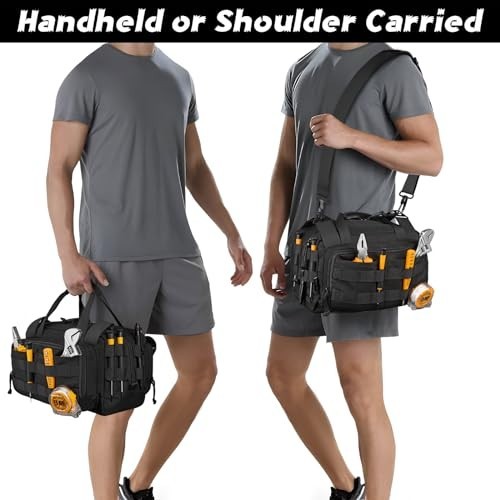 12″ Water-Resistant Tactical Tool Bag, Durable Handle & Shoulder Strap, Black