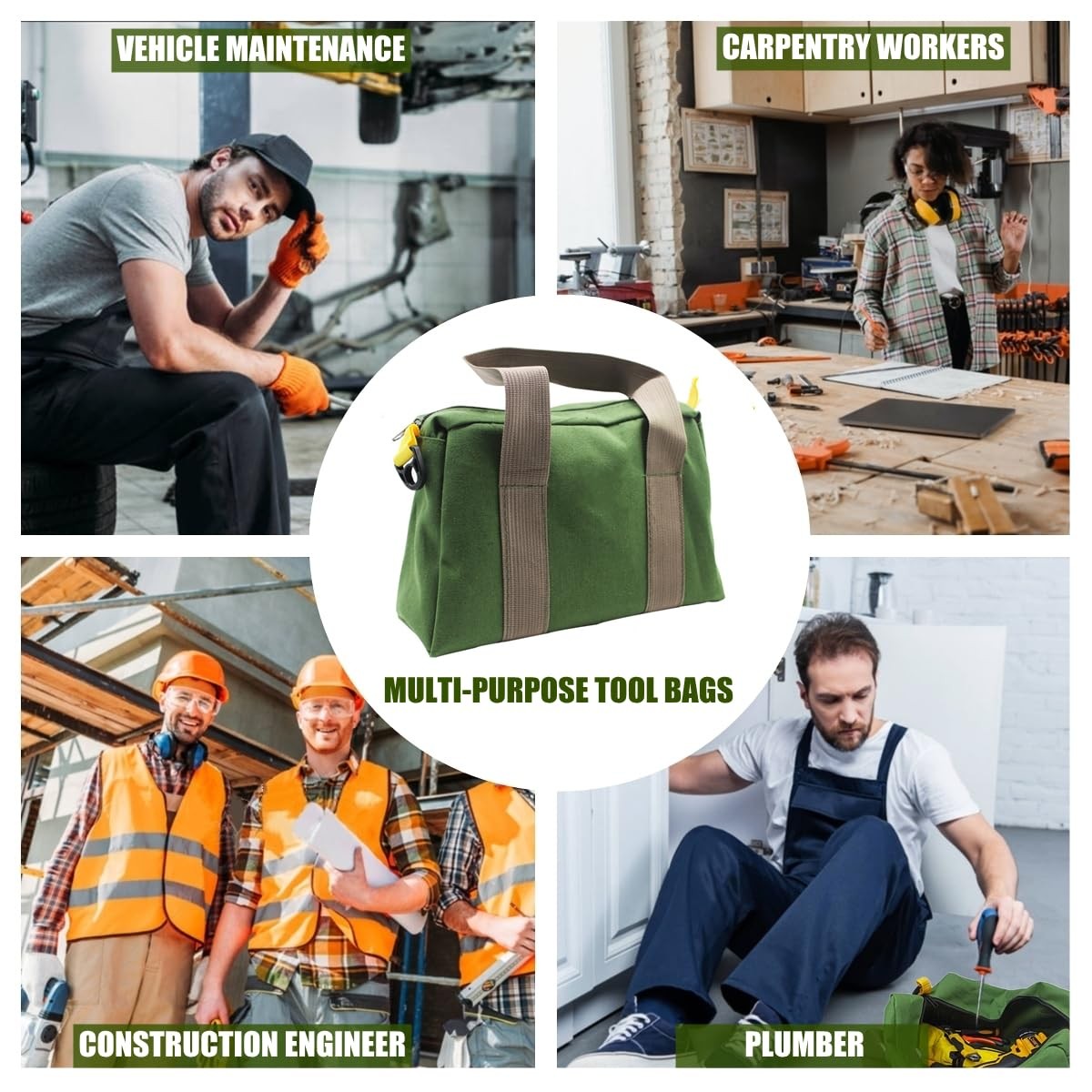16 Inch Wide Mouth Tool Bag, Heavy Duty Canvas Tool Storage Bag, Large Capaci…