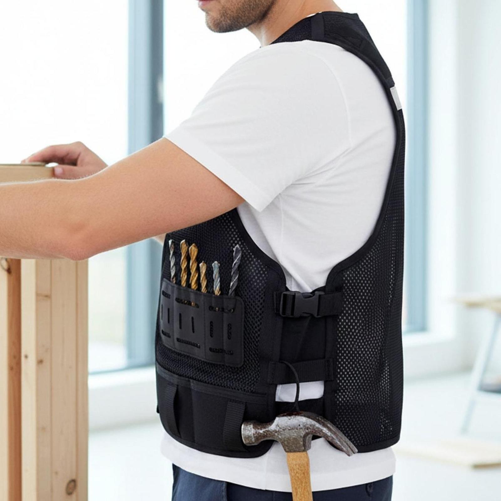 Tool Vest Electrician Maintenance Sturdy High Performance with Pockets Black