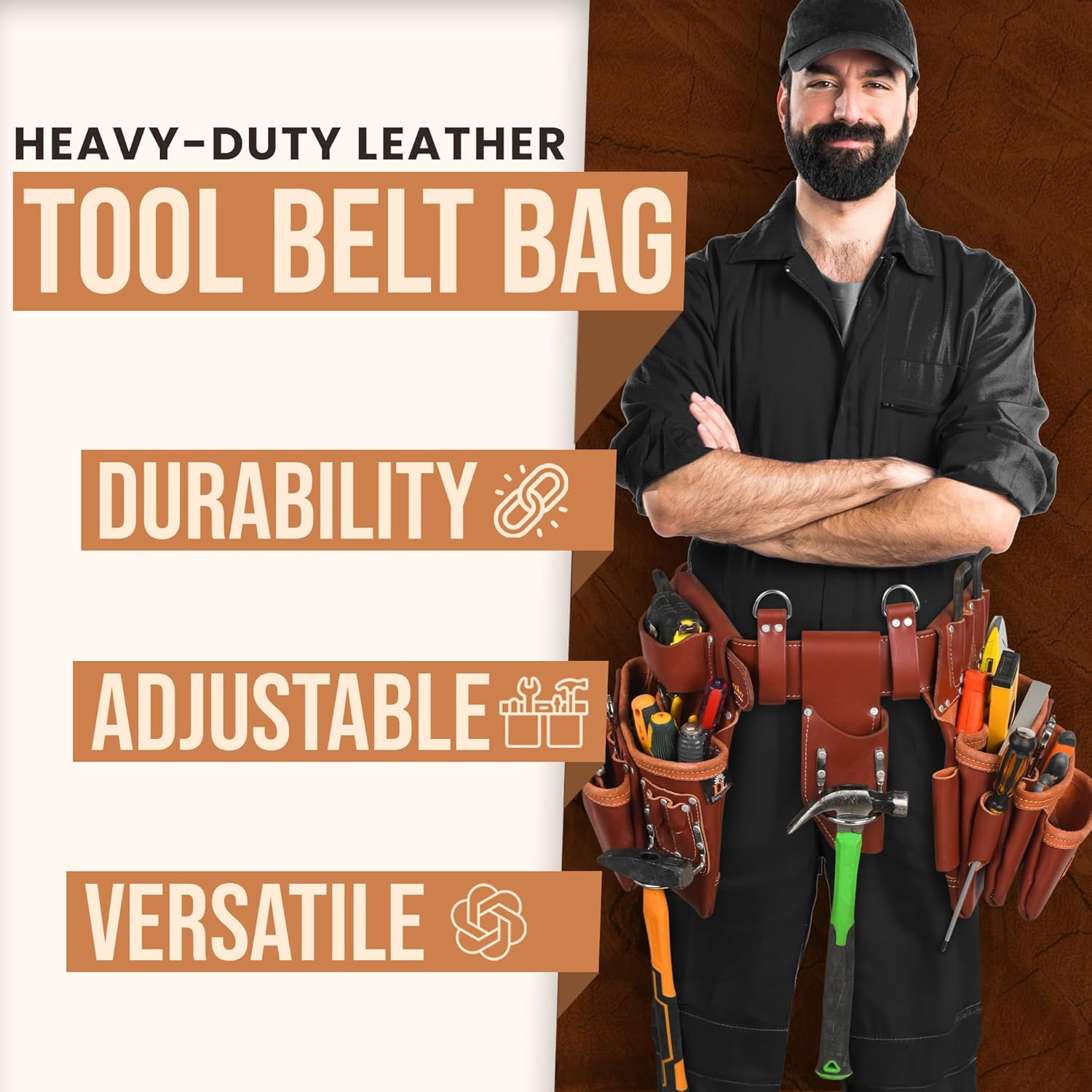 Daisy Leather PRO DL-101 Heavy Duty Tool Belt, 25 Pockets, XL Black