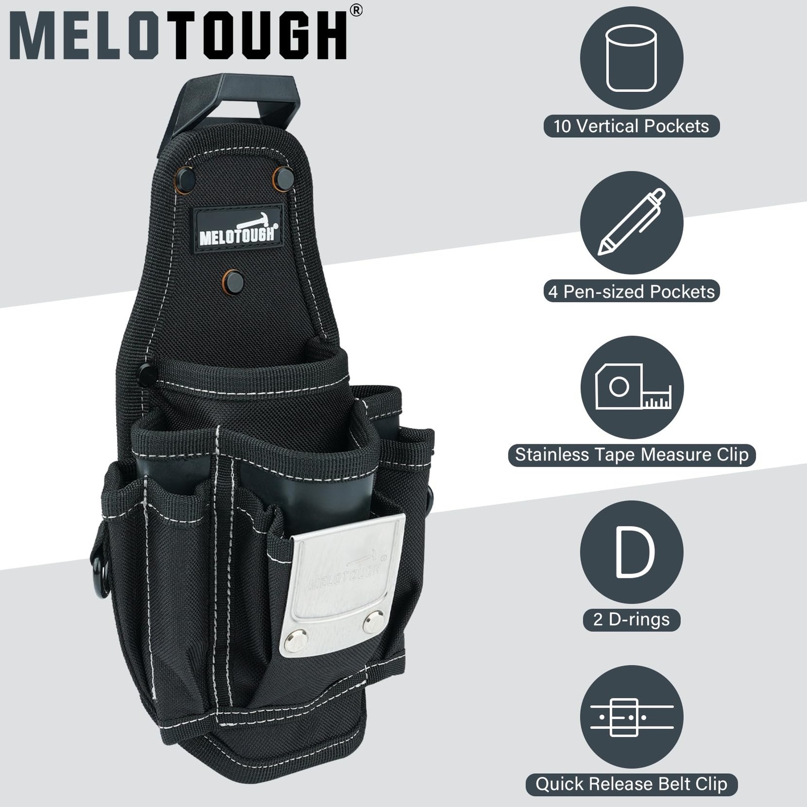 MELOTOUGH Pocket Tool Belt Pouch-Small Pouch with Quick One Size, Black
