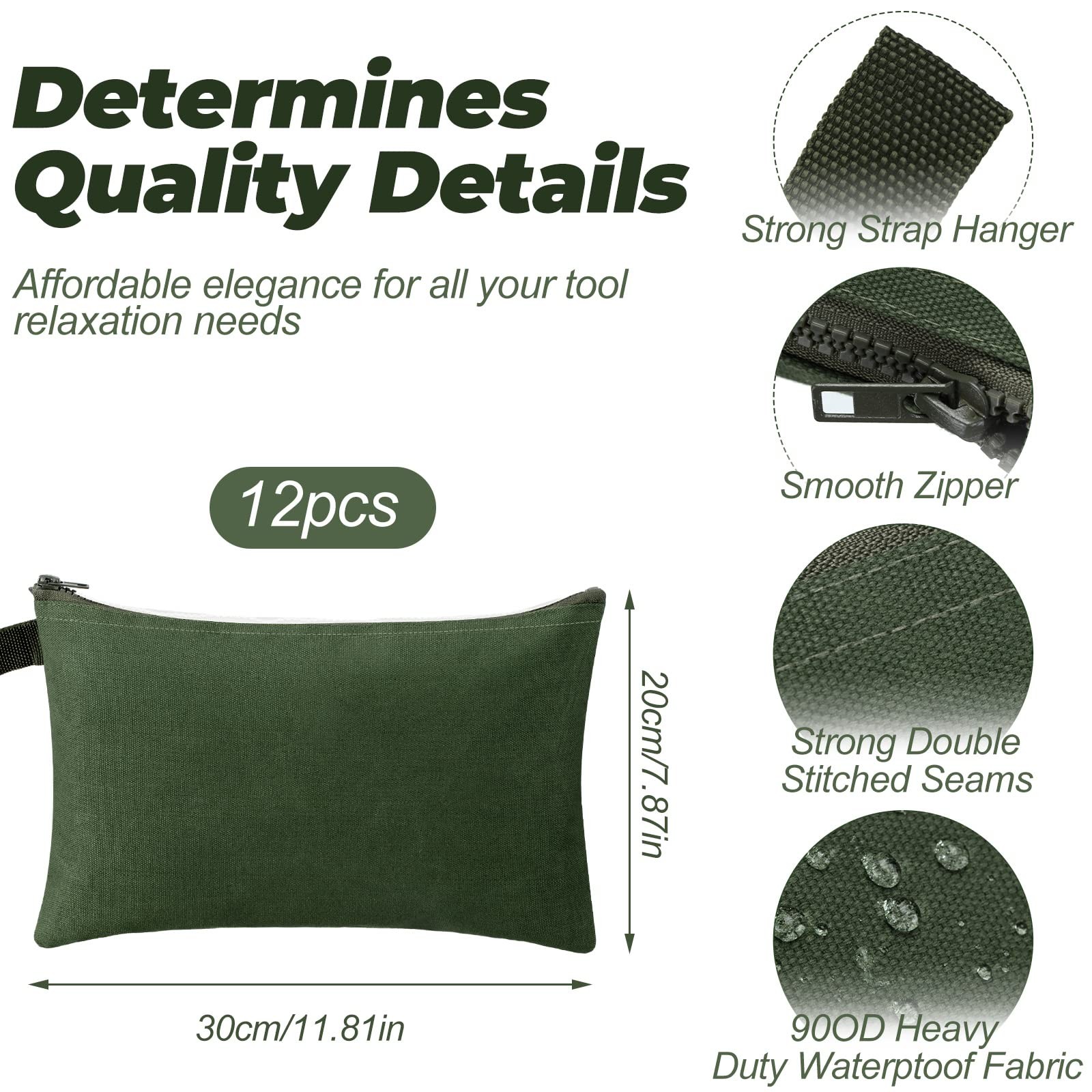 Eccliy 12 Pcs Canvas Tool Bag Pouch Zipper 16 oz Heavy Duty Army Green