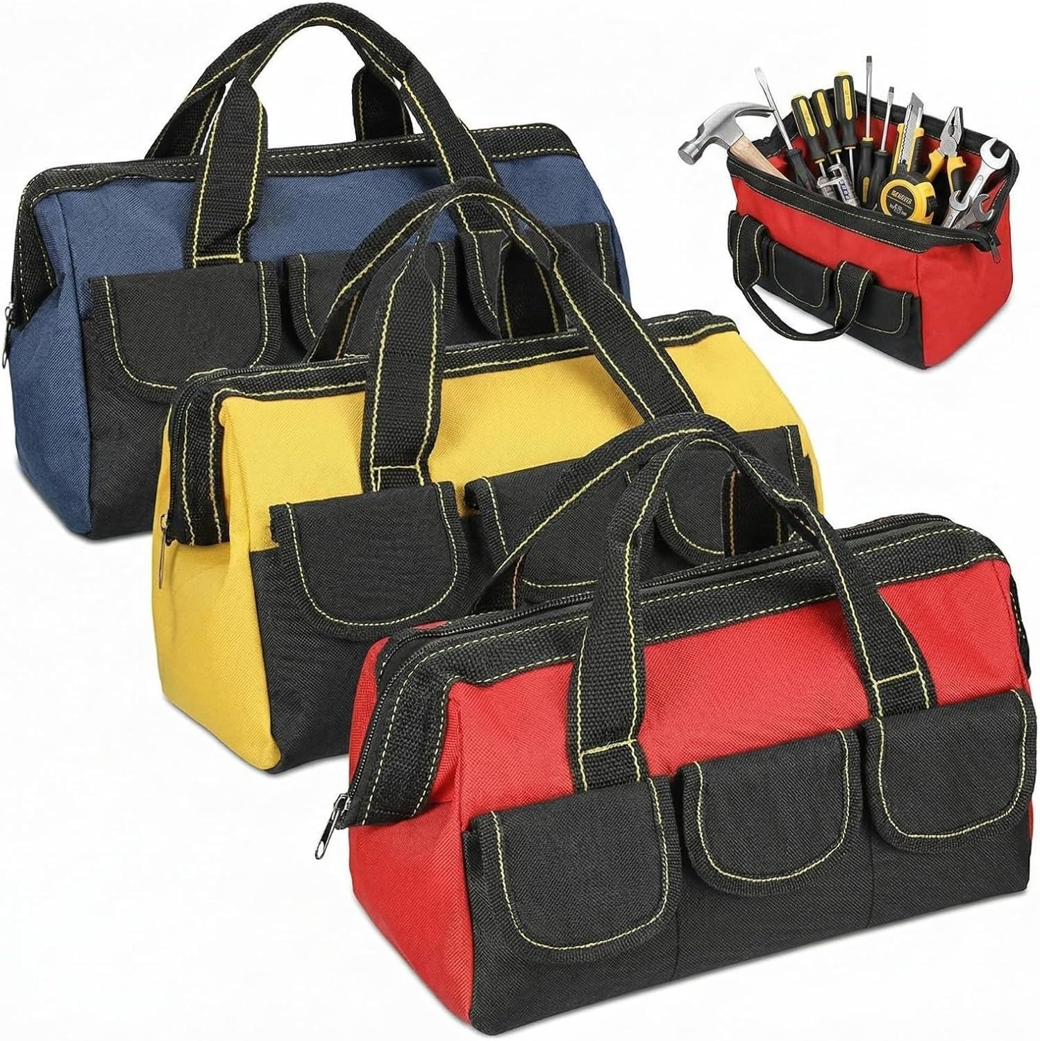 Durable 3 Pack Tool Bags – Waterproof Hard Bottom for Electricians & Mechanics