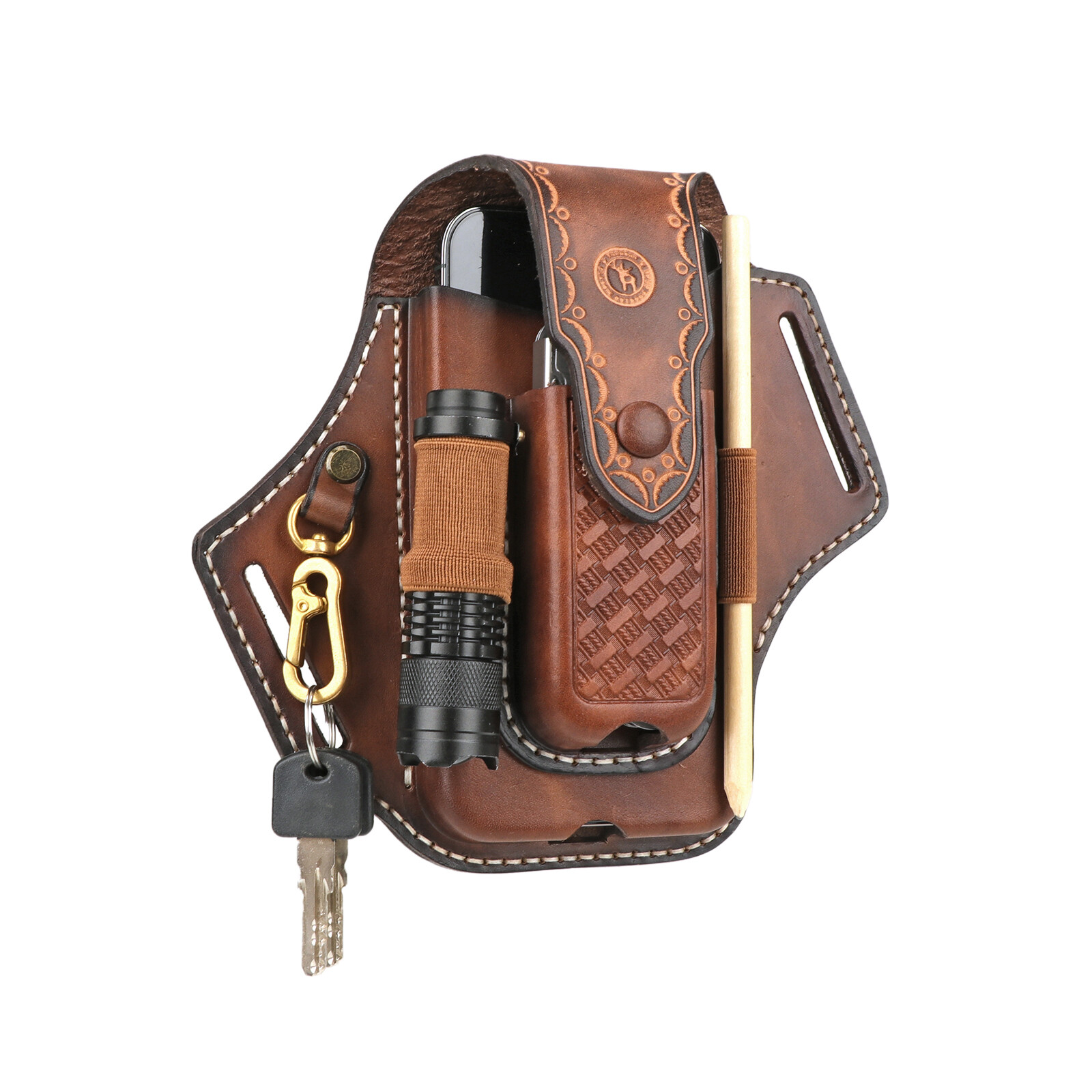 Tourbon Leather Phone Case EDC Bag Knife Sheath Belt Holster Flashlight Pouch