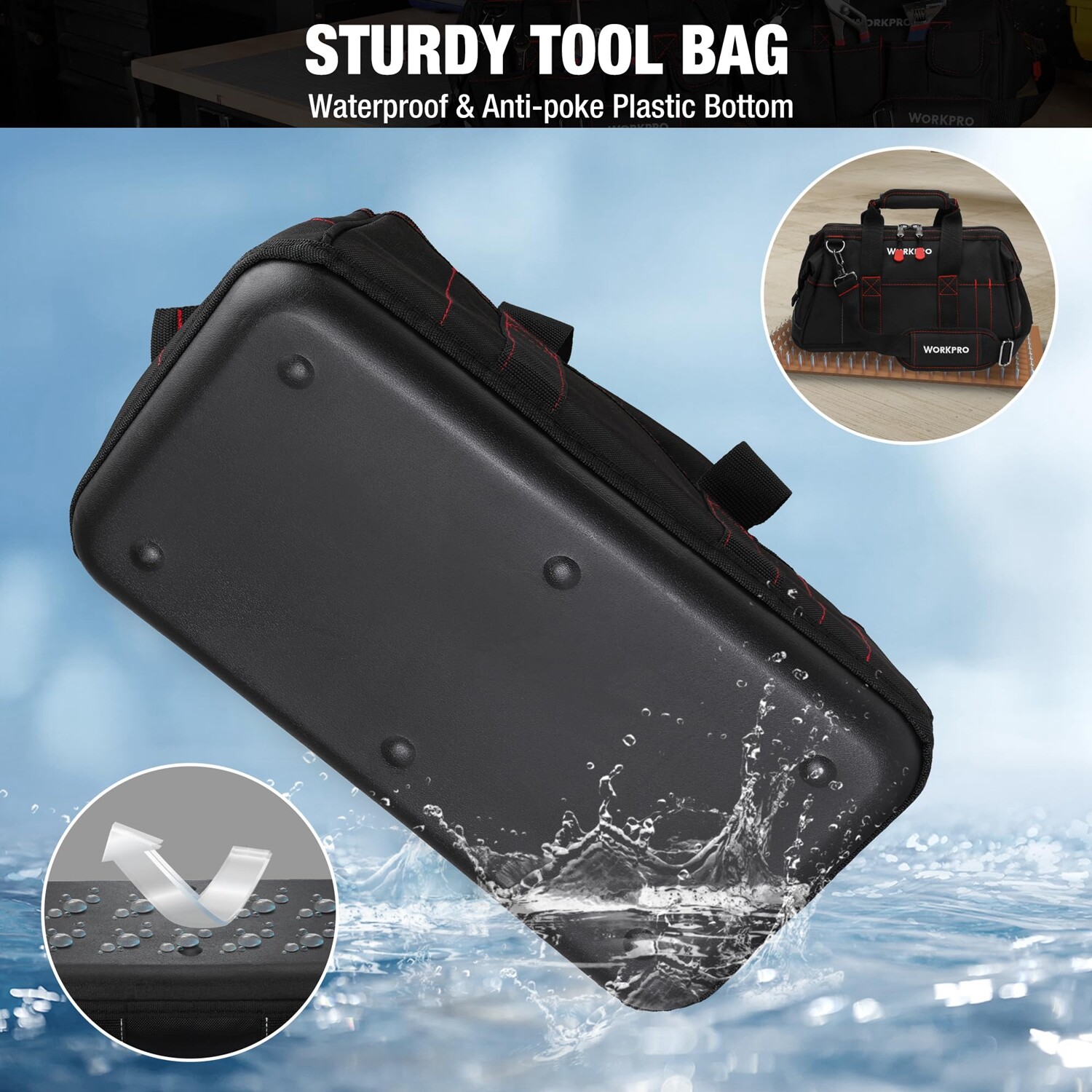 WORKPRO 16-inch Heavy Duty Zipper Tool Bag Wide Mouth Storage Carrying Work Tote