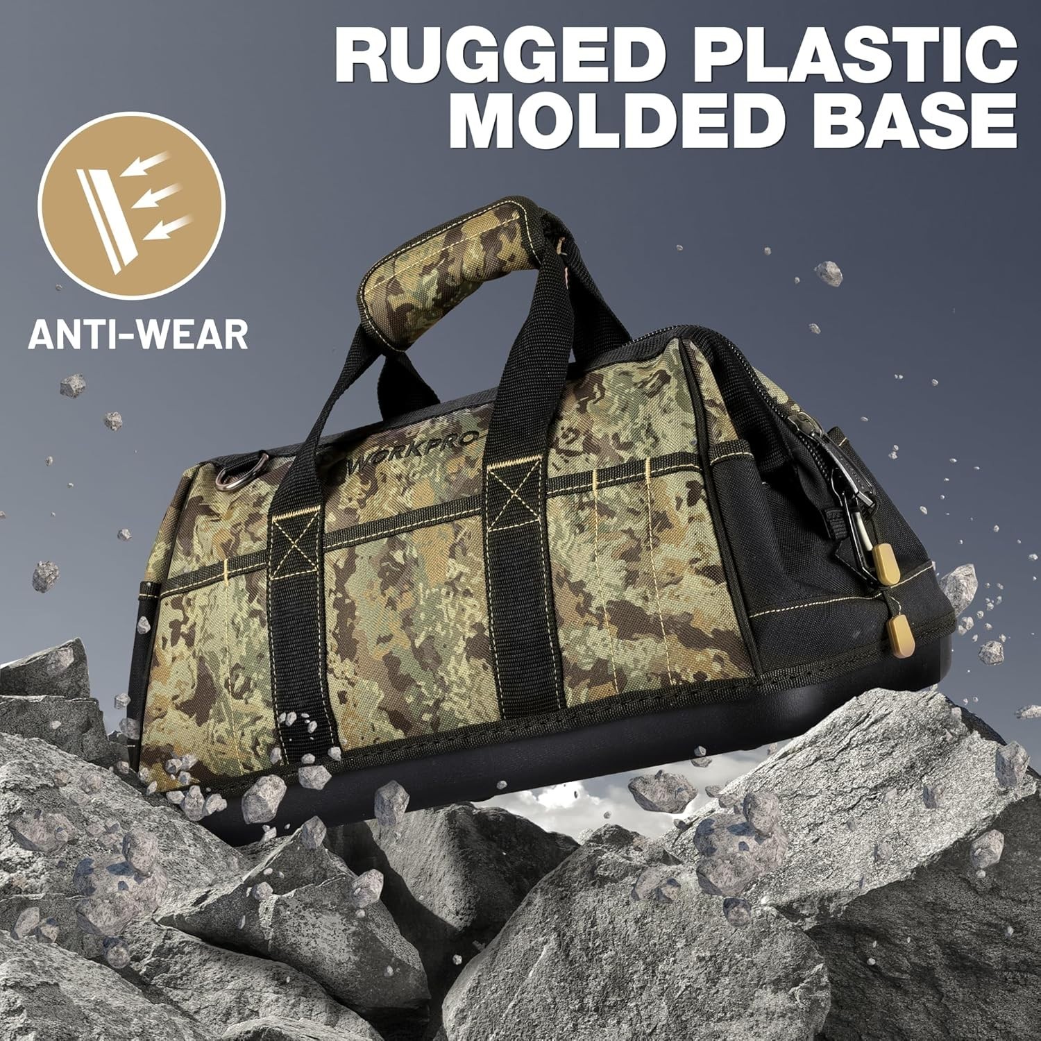 16-Inch Wide Mouth Tool Bag with 30 Compartments & Adjustable Shoulder Strap