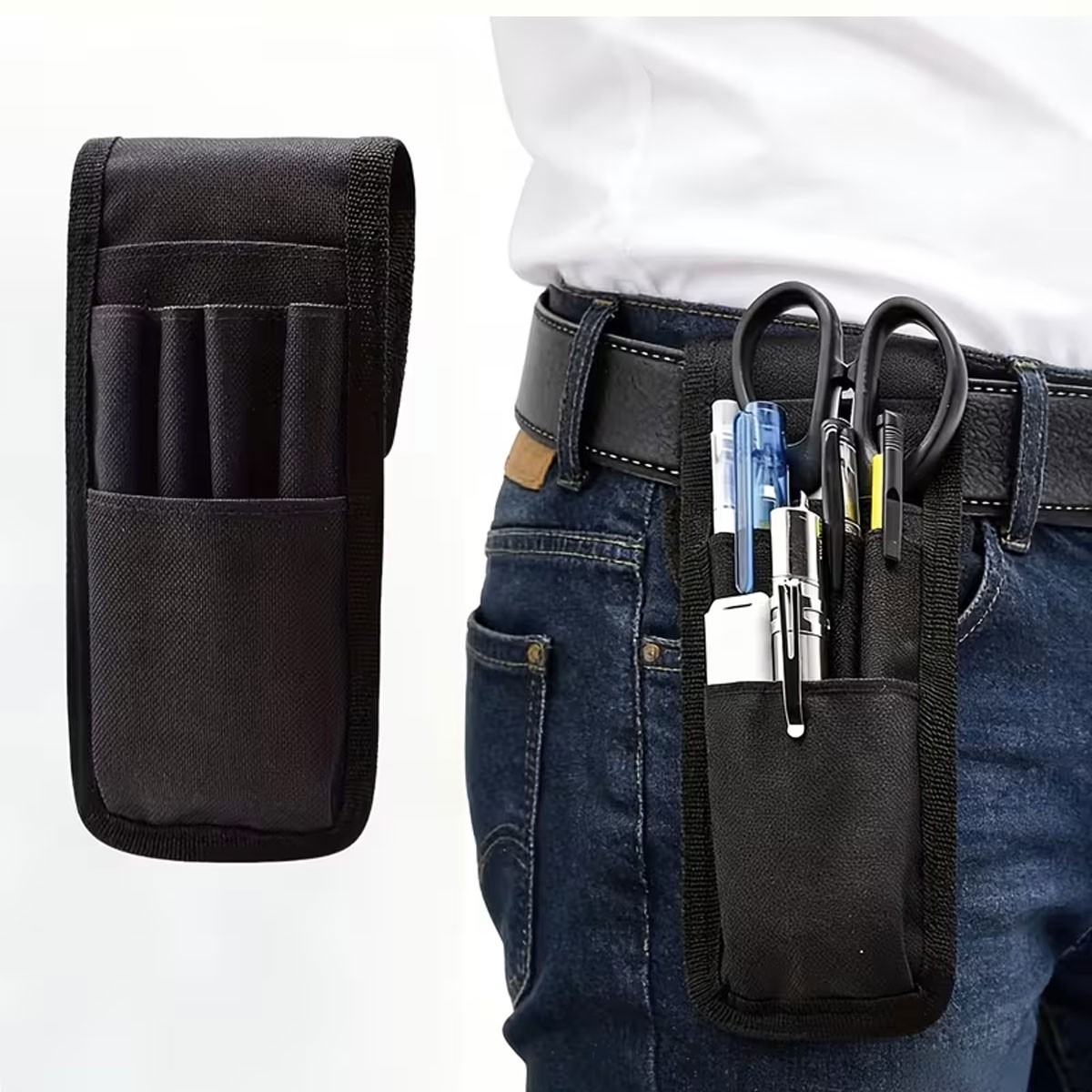 2pcs Black Tool Pouch with Belt Clip Small Tool Holder Pouch Min Work Organizer