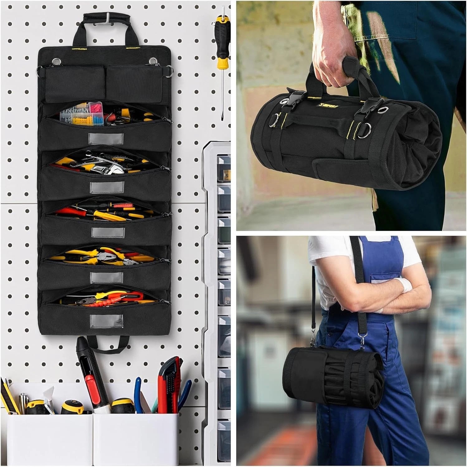 Tool Bag,Large Roll Up Tool Bag Organizer,13 Pockets Tool Roll Storage Pouch,…