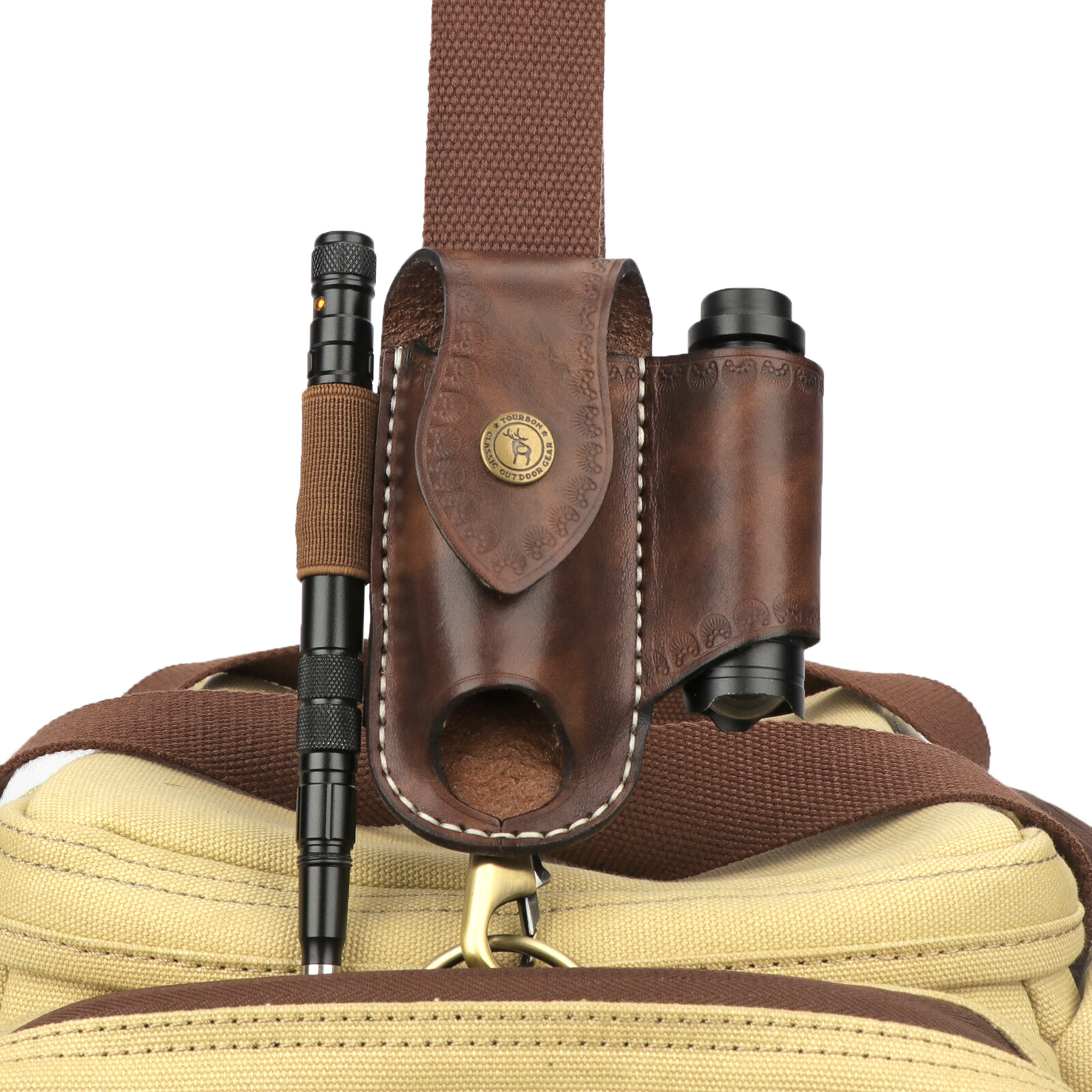 TOURBON Leather Folding Knife Sheath Belt Holster Pouch Multitools EDC Hold Case