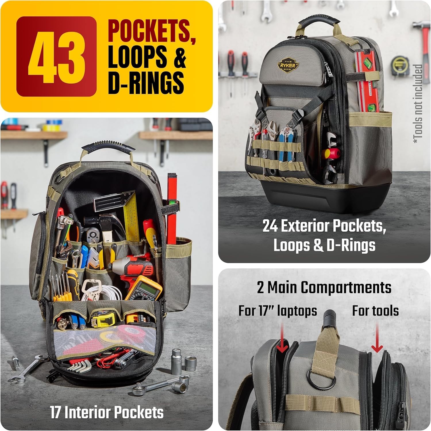 Compact 48-Pocket Tool Backpack – Reliable Organizer for Electricians & DIYers