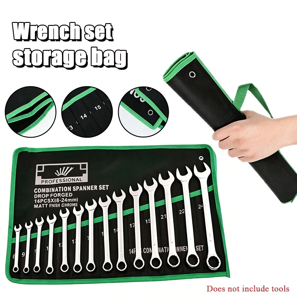 16 Pockets Wrench Roll up Pouch, Wrench Roll Organizer and Tool Storage Rolled