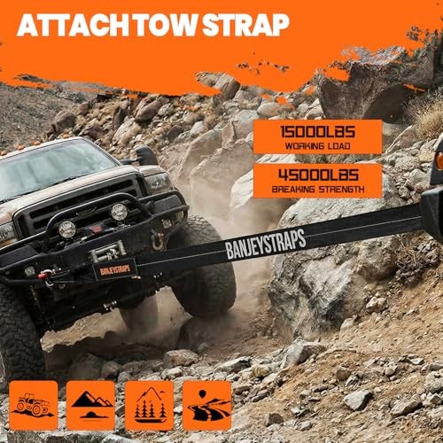 45,000 lb Recovery Tow Strap Kit with 3/4″ Shackles – 4″ Recovery Kit Black