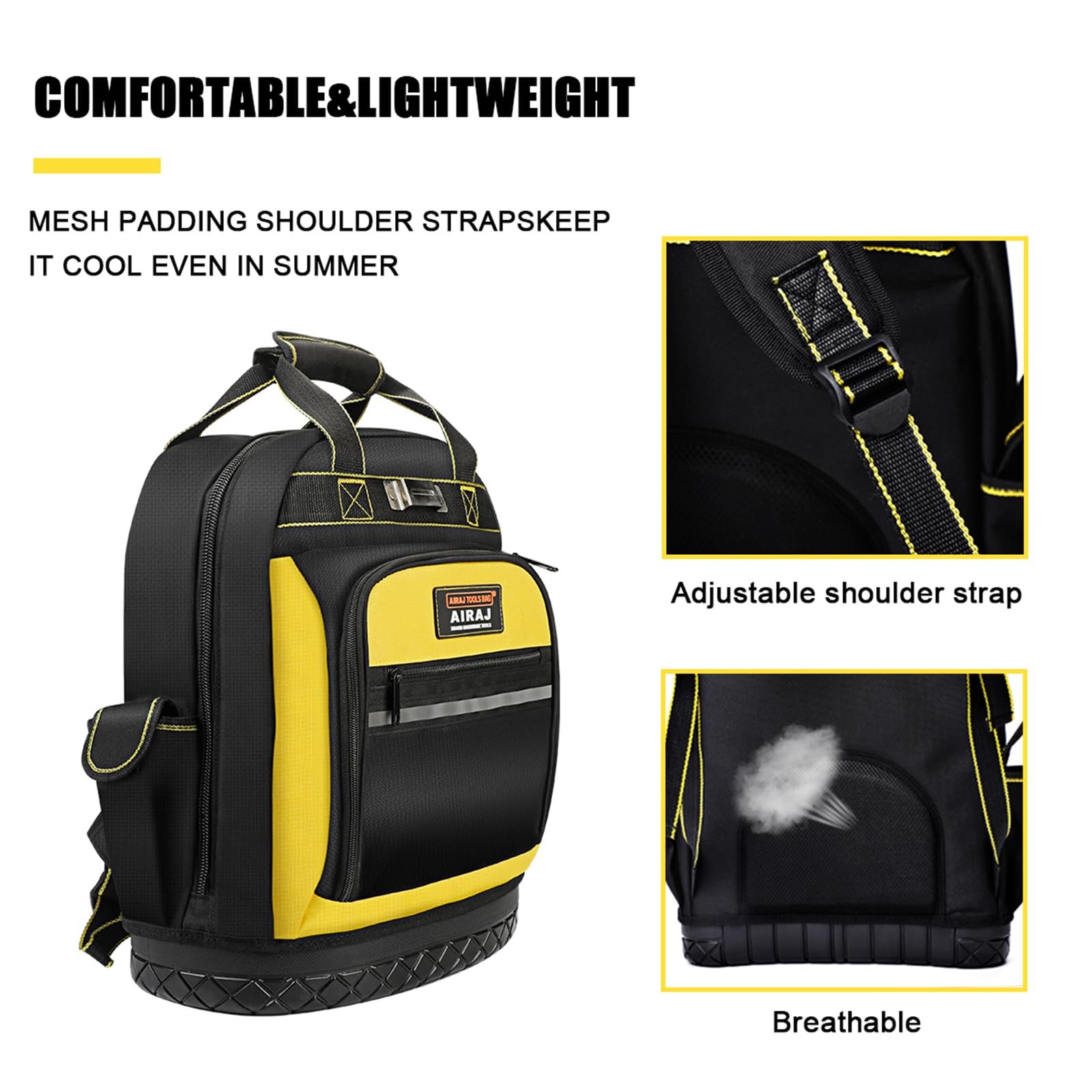 AIRAJ Heavy Duty Tool Backpack,17 Inch Bag 15x8x17 inches, YELLOW