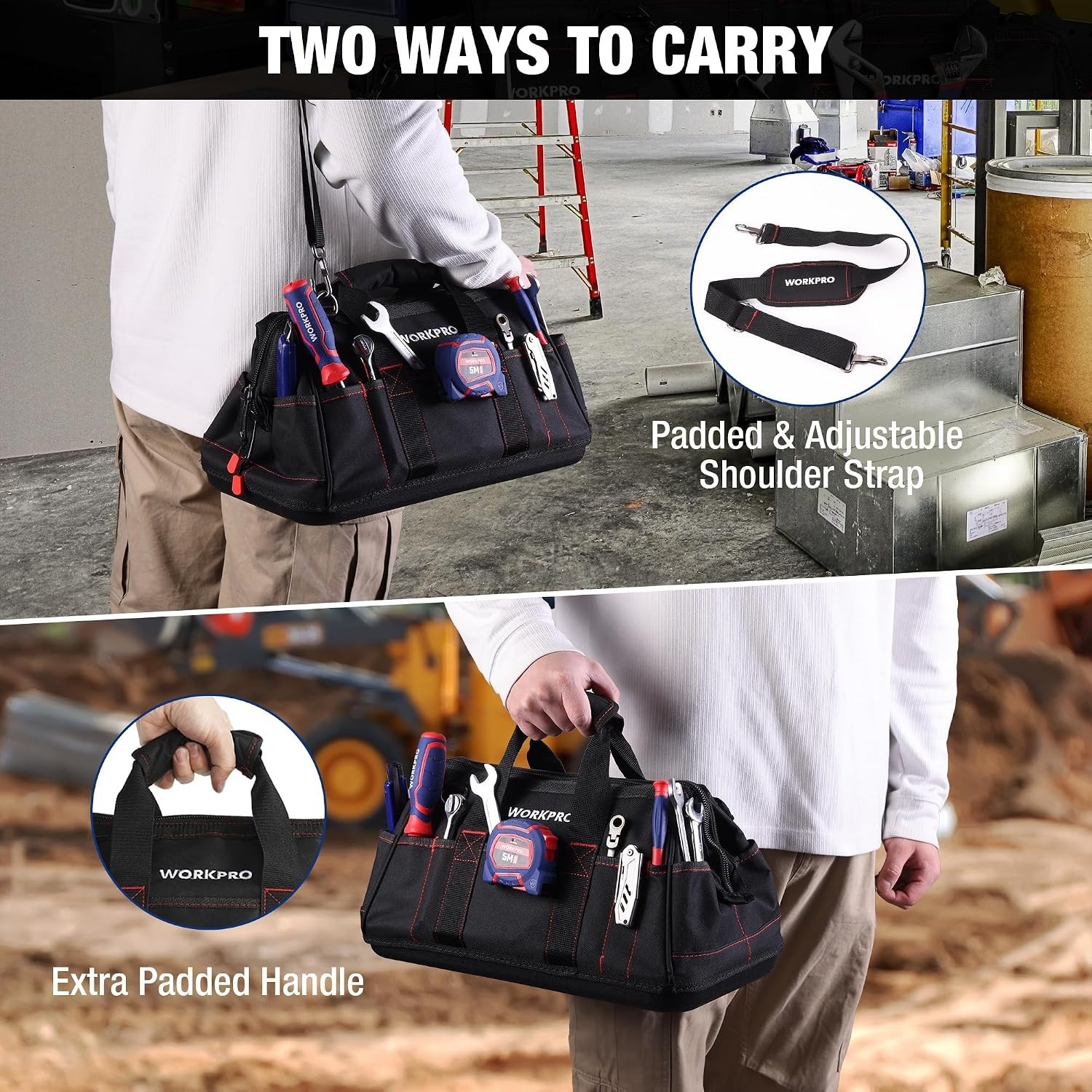 16-inch Zipper Workshop Tool Bag Wide Mouth Heavy Duty Storage Shoulder Strap…
