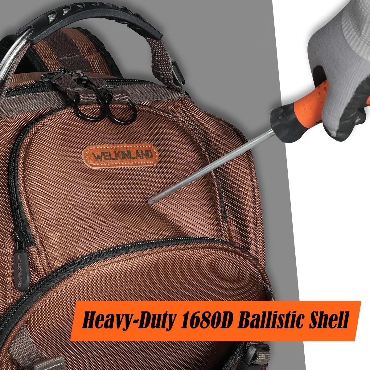 WELKINLAND-70Pockets HVAC Backpack, Heavy-Duty Electrician Tool Brown & Black