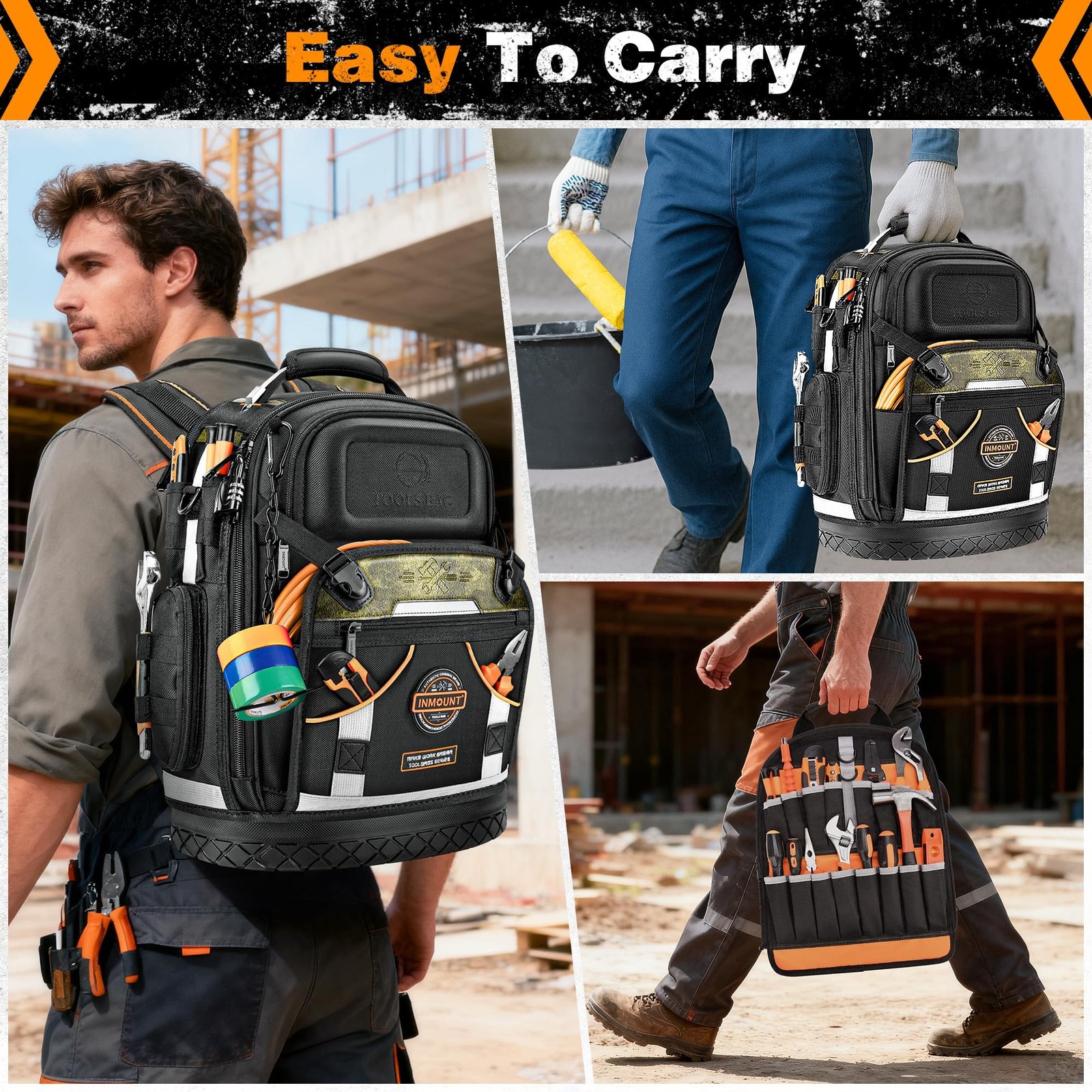 LOKASS 8603 Tool Backpack 1680D Heavy Duty HVAC with Molded Base Combination