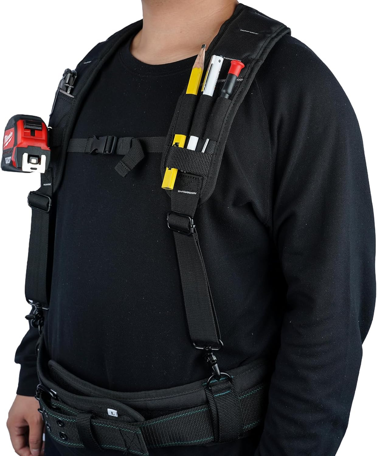 Tool Belt Suspenders,Heavy Duty 3-Points Padded Construction Work Pouch Suspende