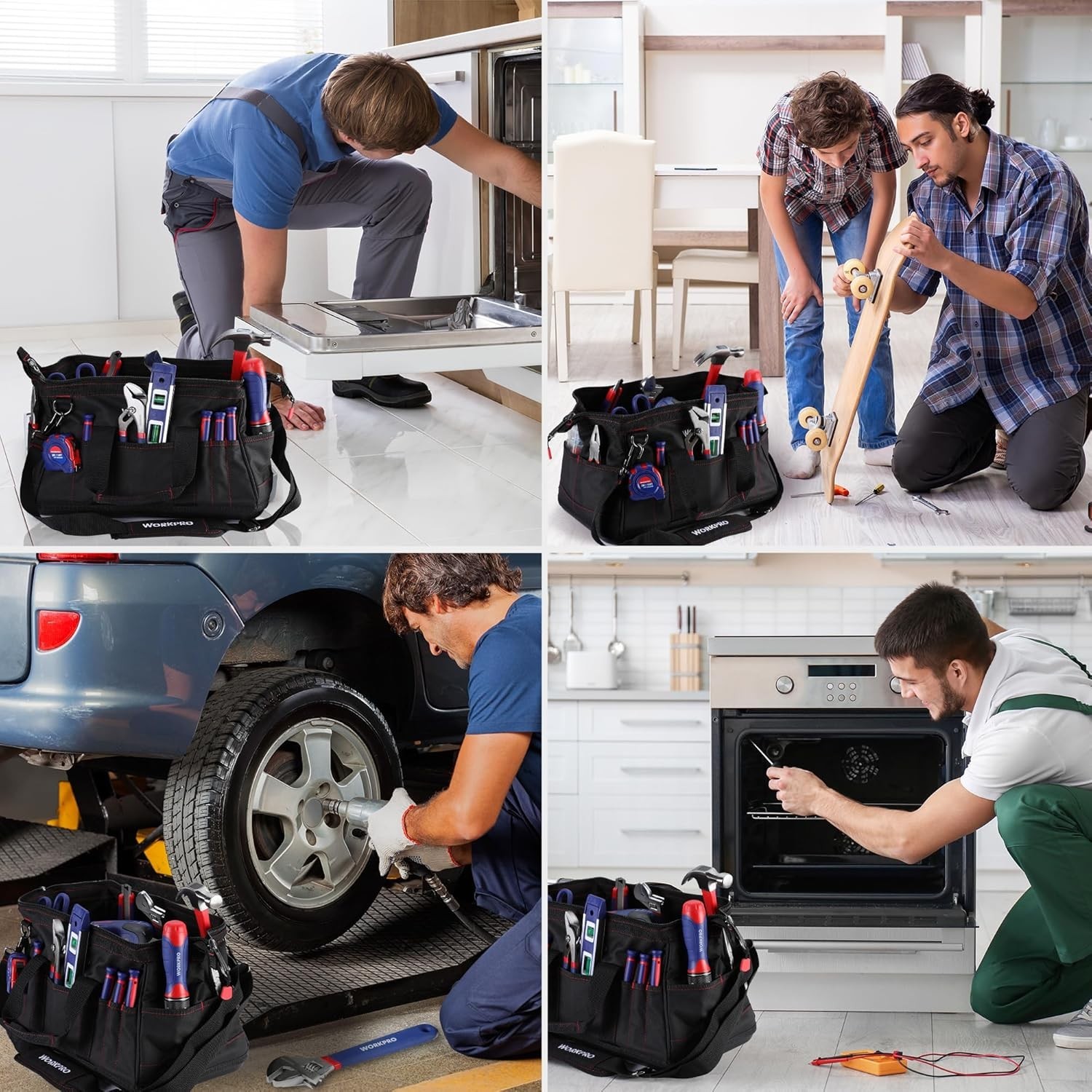 16-inch Close Top Wide Mouth Tool Storage Bag with Water Proof Rubber Base, W…