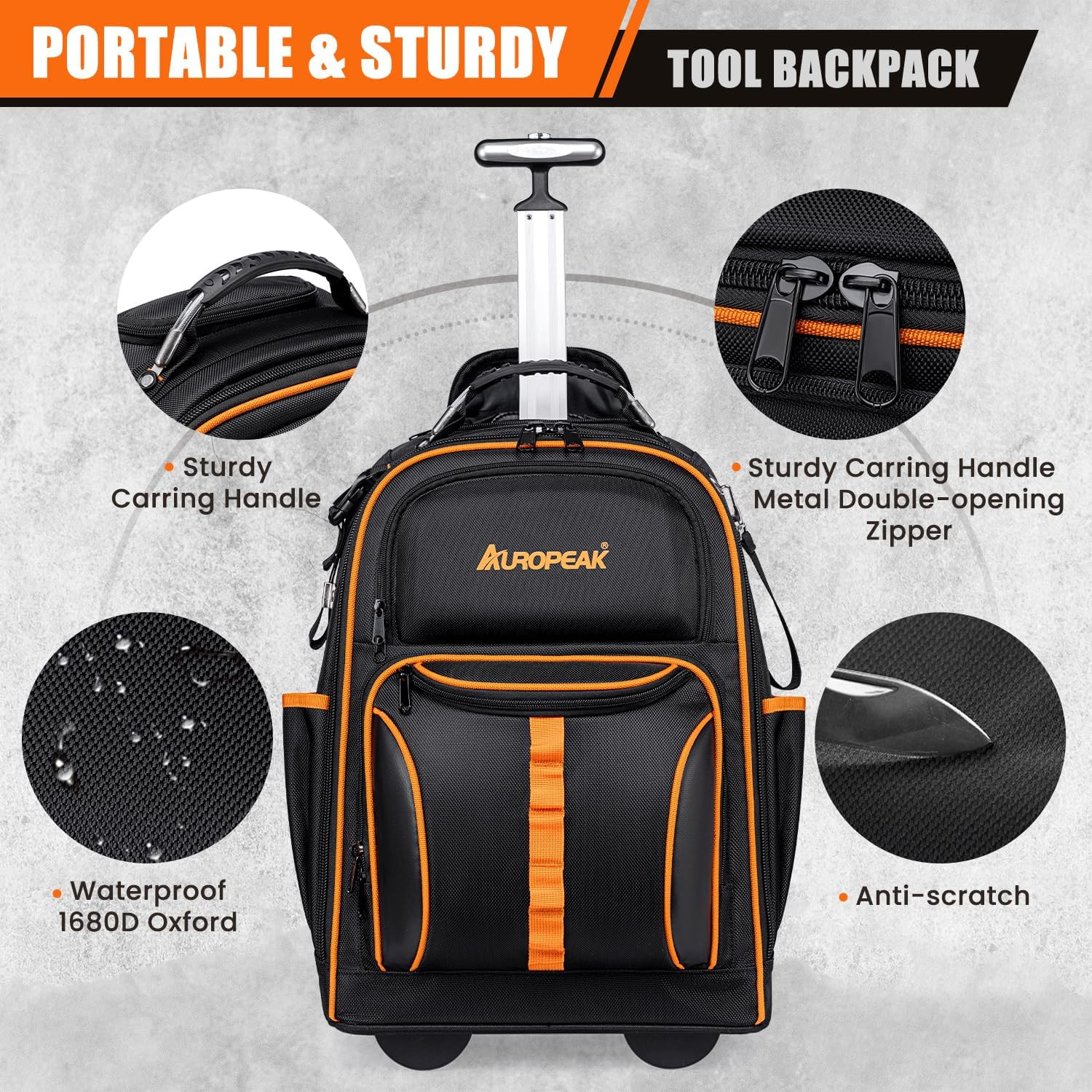 2-In-1 Rolling Tool Backpack Heavy Duty, Rolling Tool Bag with Wheels, 63-Pocket