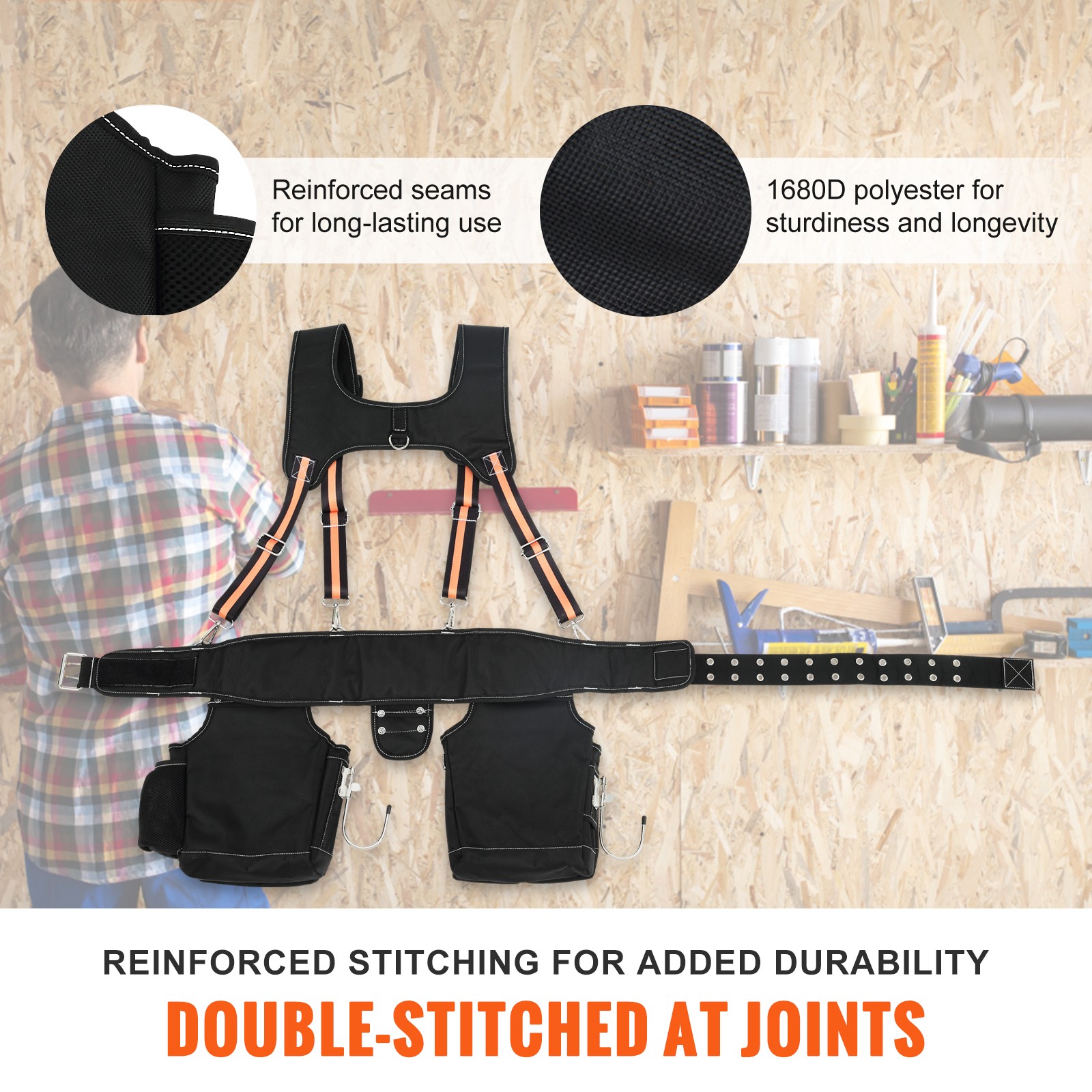Uimoso Tool Belt with Suspenders Adjustable Carpenter Tool Pouch 1680D Polyester