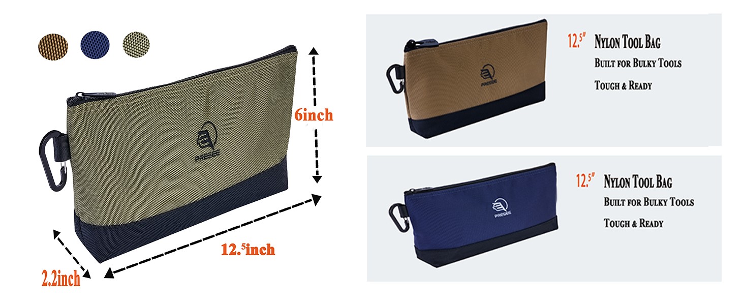2-Pack 10.5″ Heavy-Duty Tool Pouch, 1680D Nylon, Zipper, Green Khaki