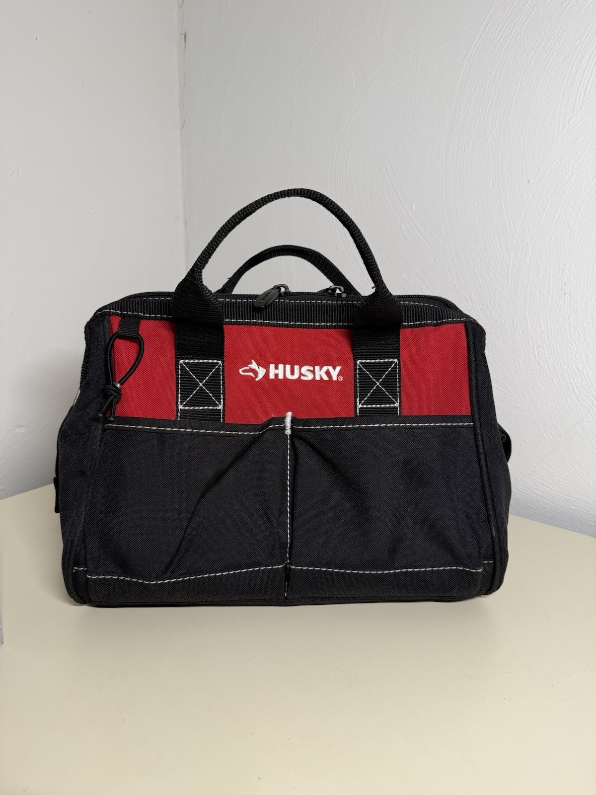 Husky Tool Bag 12″ 4 Pocket Zippered Polyester Tote Storage Organizer Red/Black