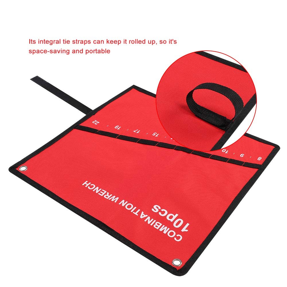 Multi Pocket Tool Bag with 25 Pockets, Red Canvas 26.4×19.3 Inches Unrolled f…
