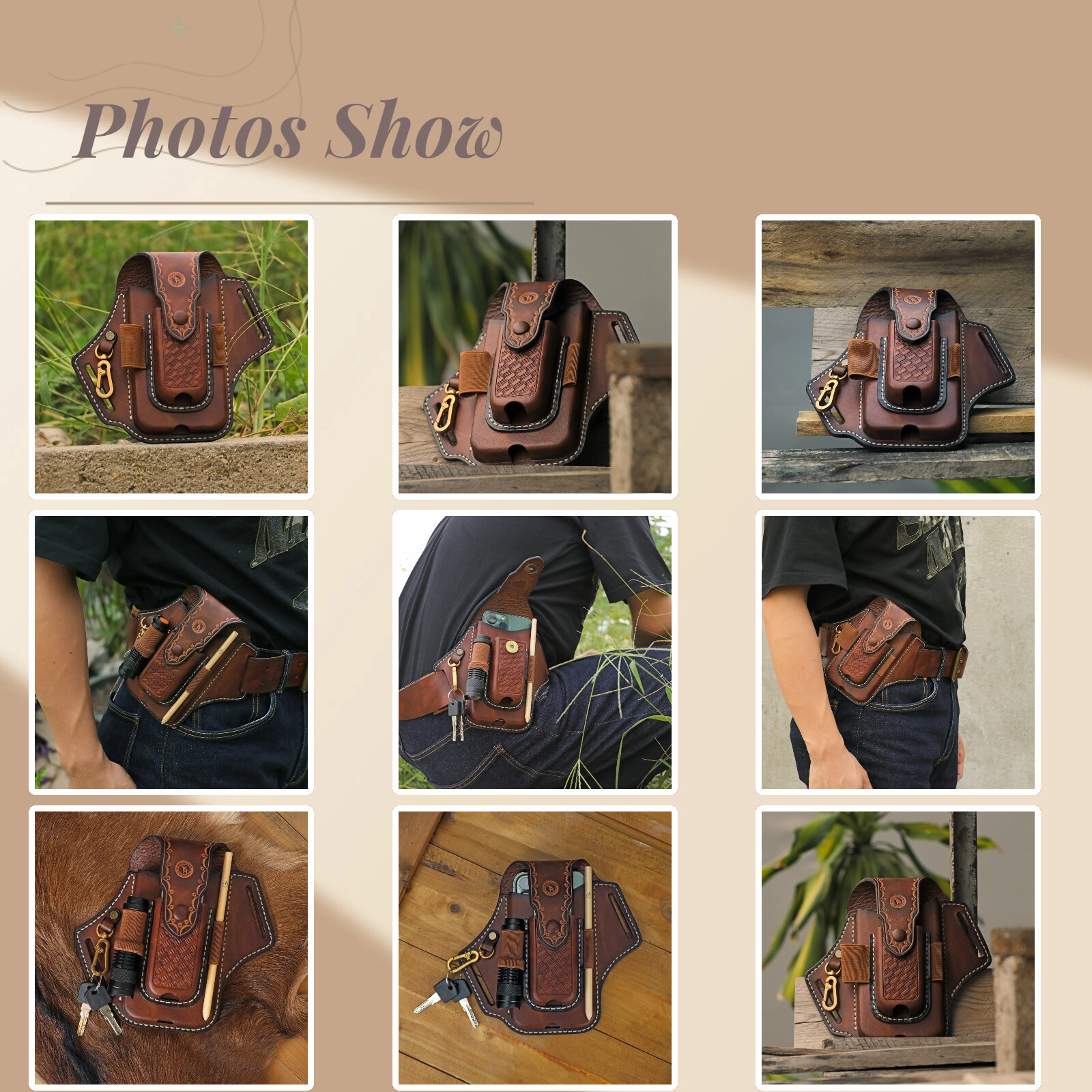 Tourbon Leather Phone Case EDC Bag Knife Sheath Belt Holster Flashlight Pouch