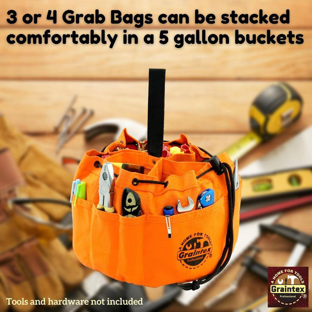 10 In. 6-Pocket Grab Tool Bag with Drawstring Closure in Orange Canvas