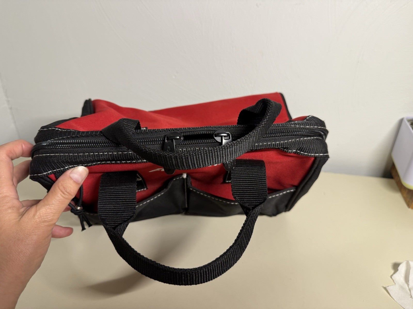 Husky Tool Bag 12″ 4 Pocket Zippered Polyester Tote Storage Organizer Red/Black
