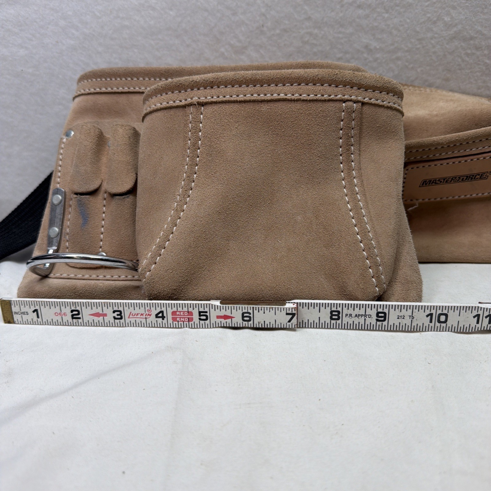 Masterforce Tool Belt Heavy Suede Leather Clip Belt 5 Pocket Apron W/ 2 Hammer