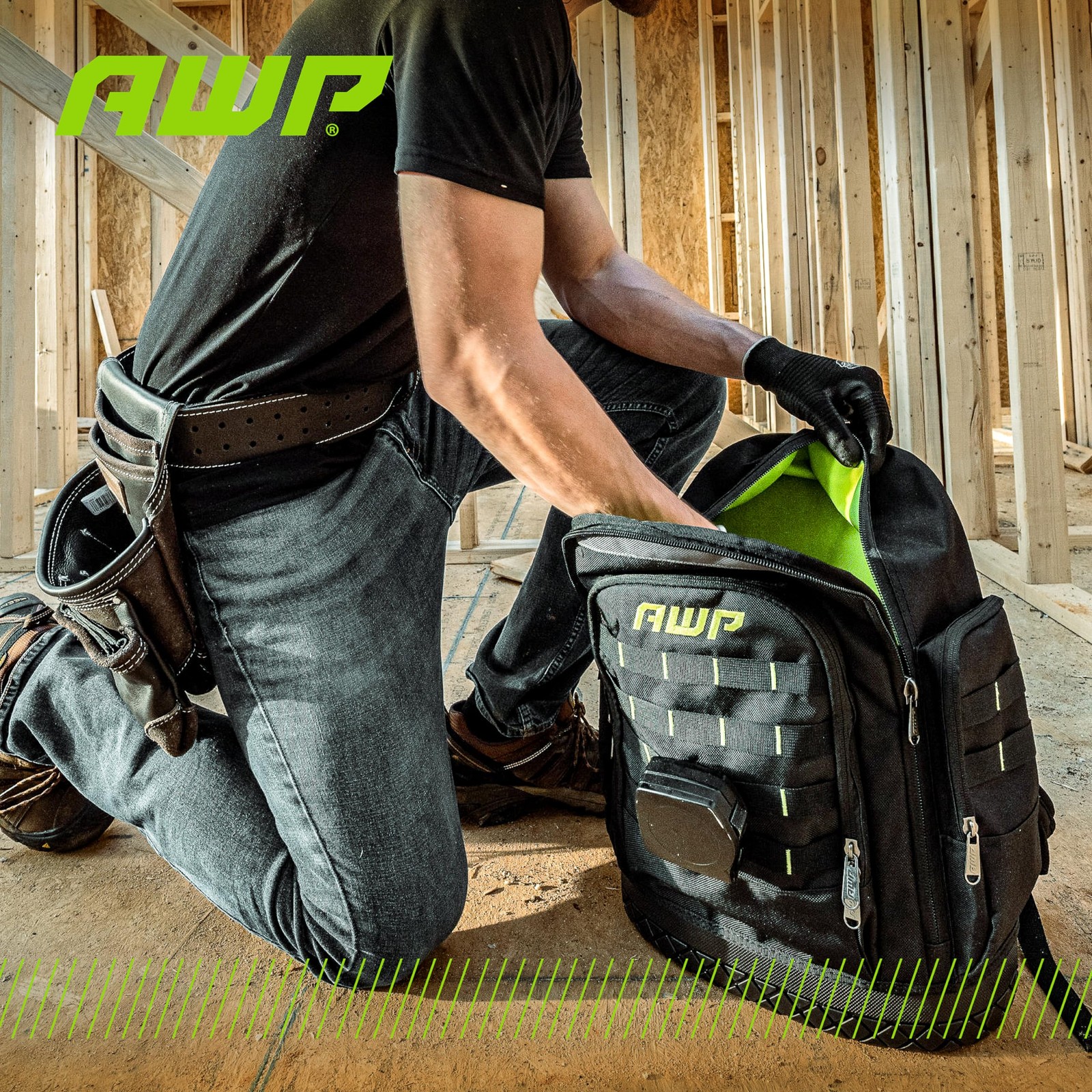 AWP Extreme Tool Backpack, Rugged Polyester 16″ L x 14.5″ W x 17.5″ H, Black