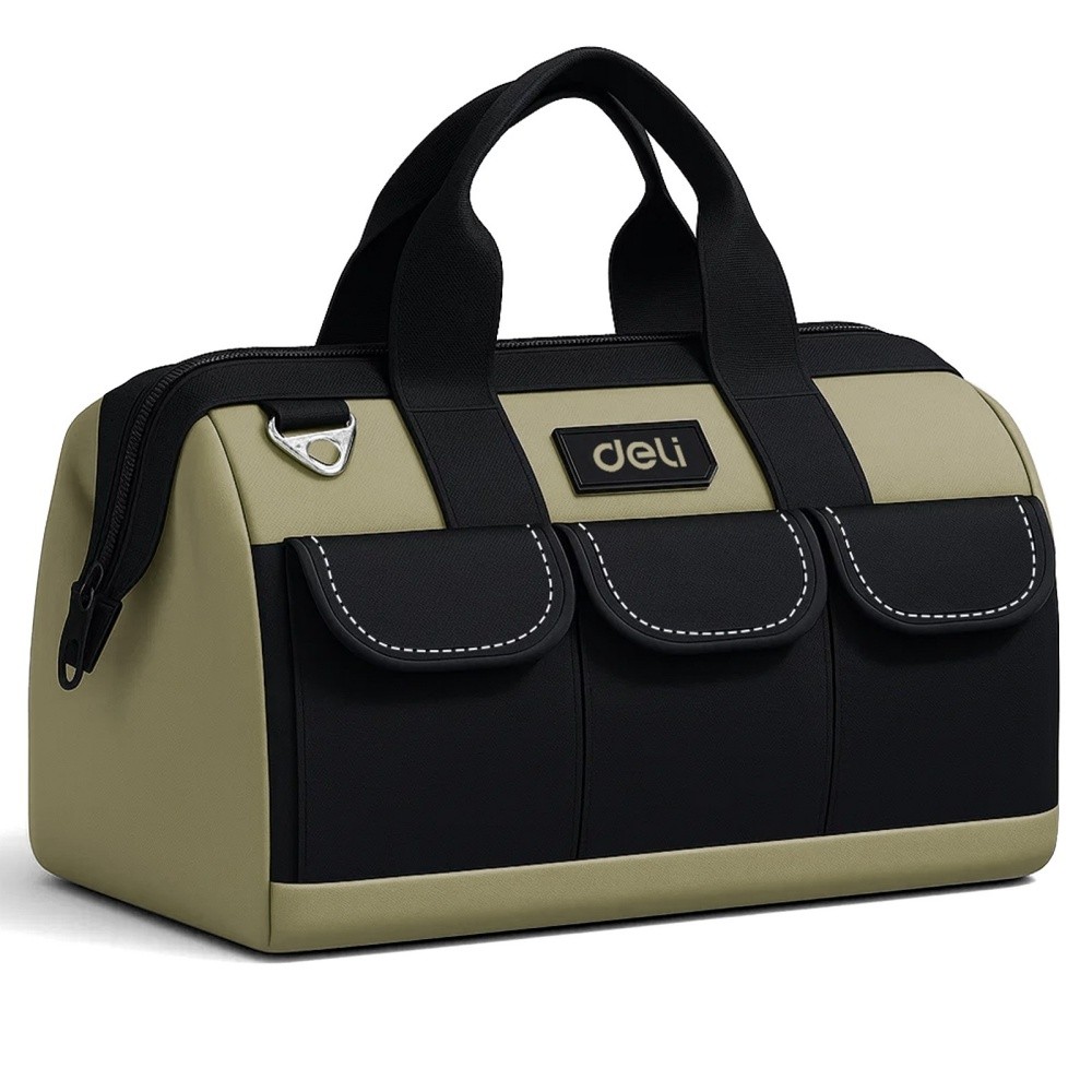 DELI 13 Inch Heavy Duty Contractor Tool Bag with 15 Pockets & Adjustable Strap