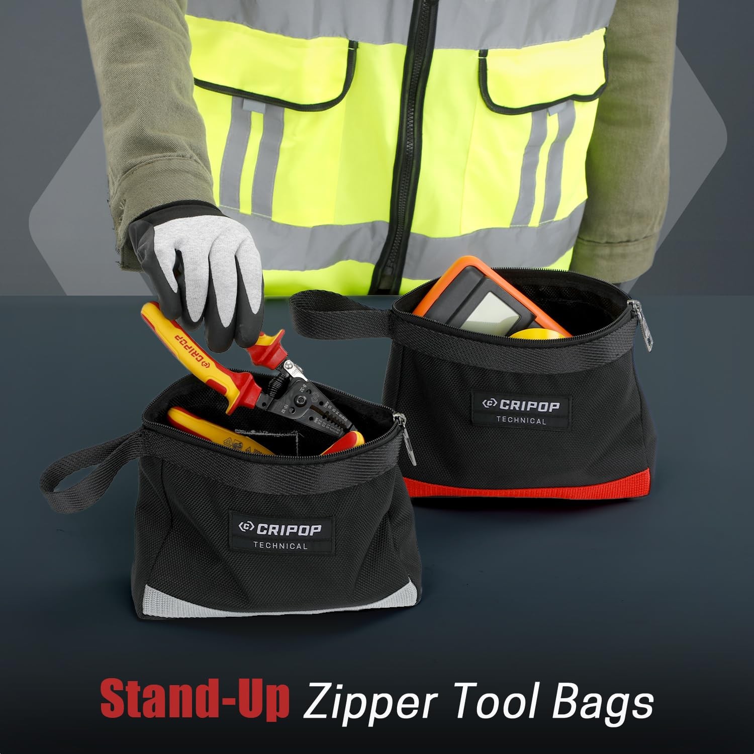 6 Pack Tool Pouches with Zipper, 1680D Tools Bag Storage Kit with 4 Zipper Ba…