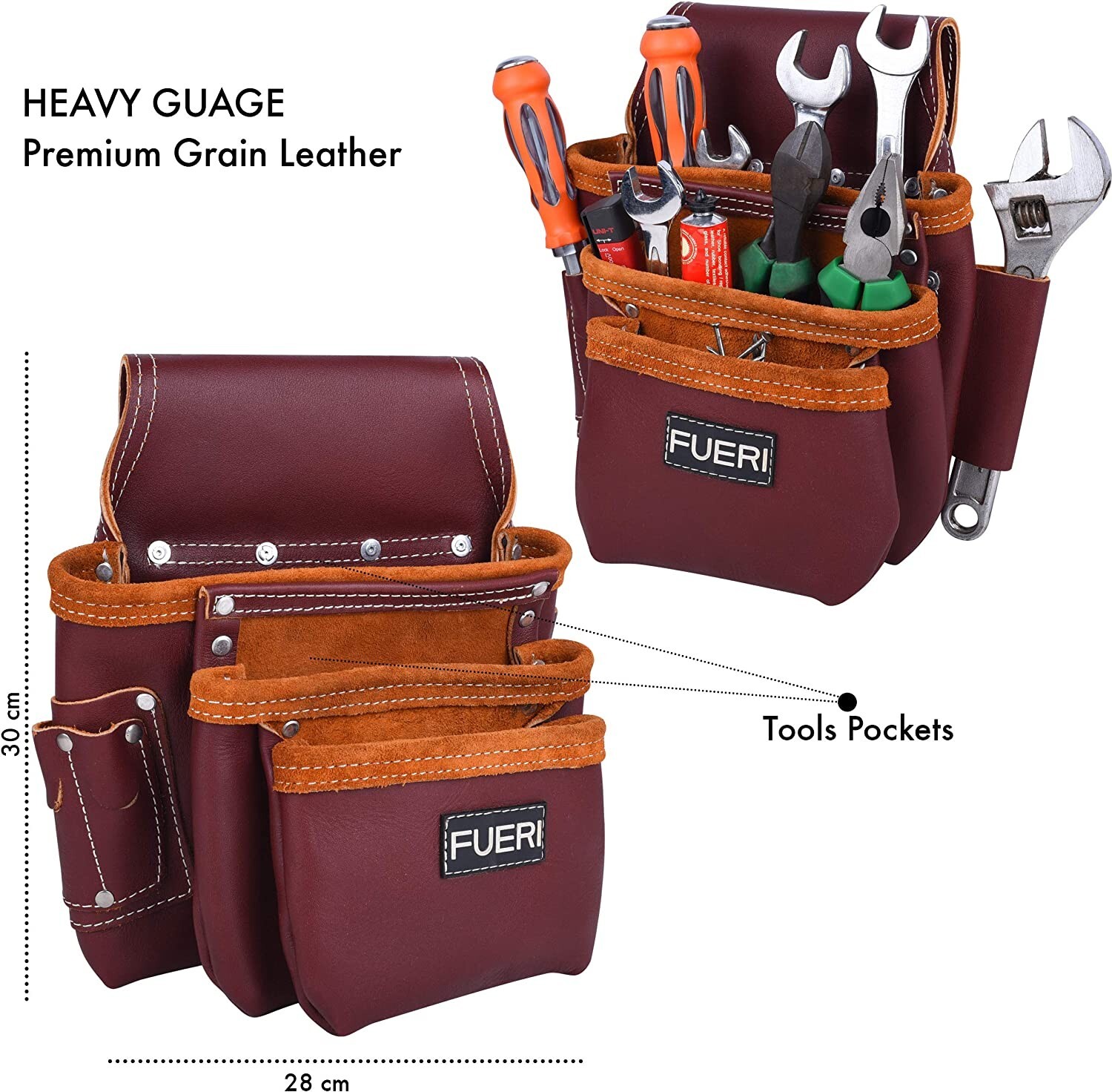 Leather Tool Pouch 17-Pocket Leather Nail & Tool Apron Carpenters Belt & Set