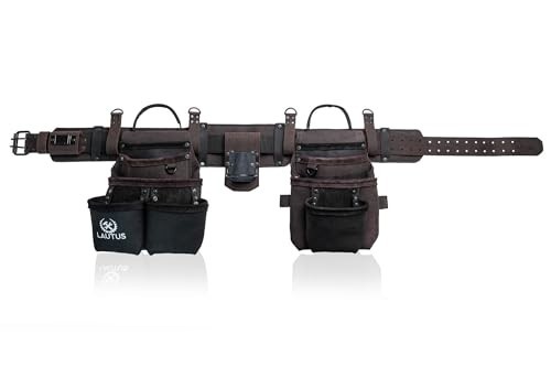 Heavy Duty Top Grain Leather Tool Belt 18 Pockets Hammer Holder Tape Clip