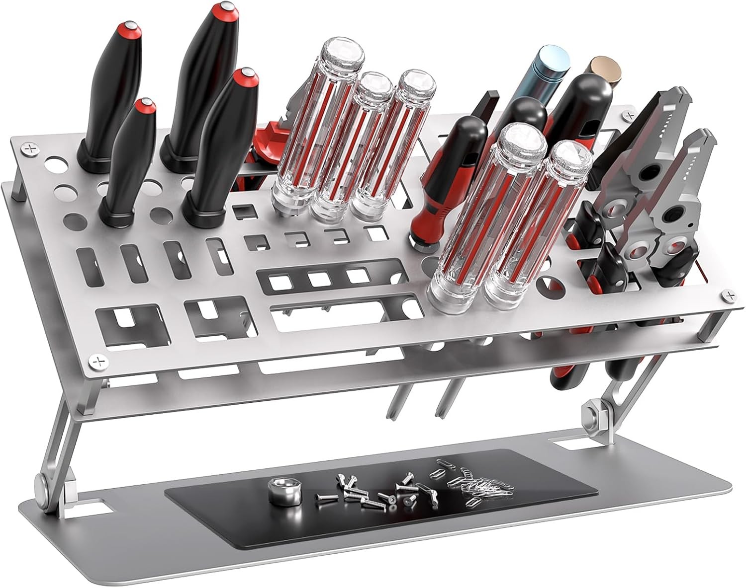 Carbon Steel Screwdriver Organizer Adjustable Holder Silver